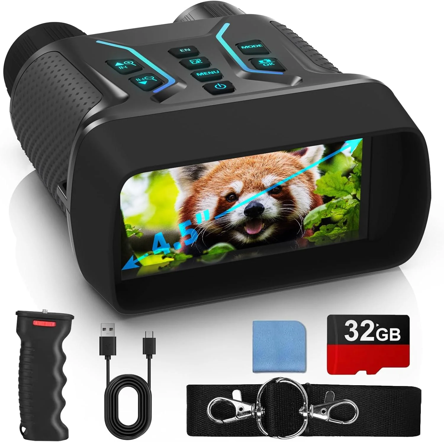 دوربین دید در شب و دوربین دوچشمی دید در شب با دستگیره، ویدئو 4K UHD، تصویر 36 مگاپیکسل، صفحه نمایش 4.5 اینچی HD، زوم دیجیتال 8X، برد 400 متر - ایده آل برای شکار، کمپینگ و مشاهده حیات وحش