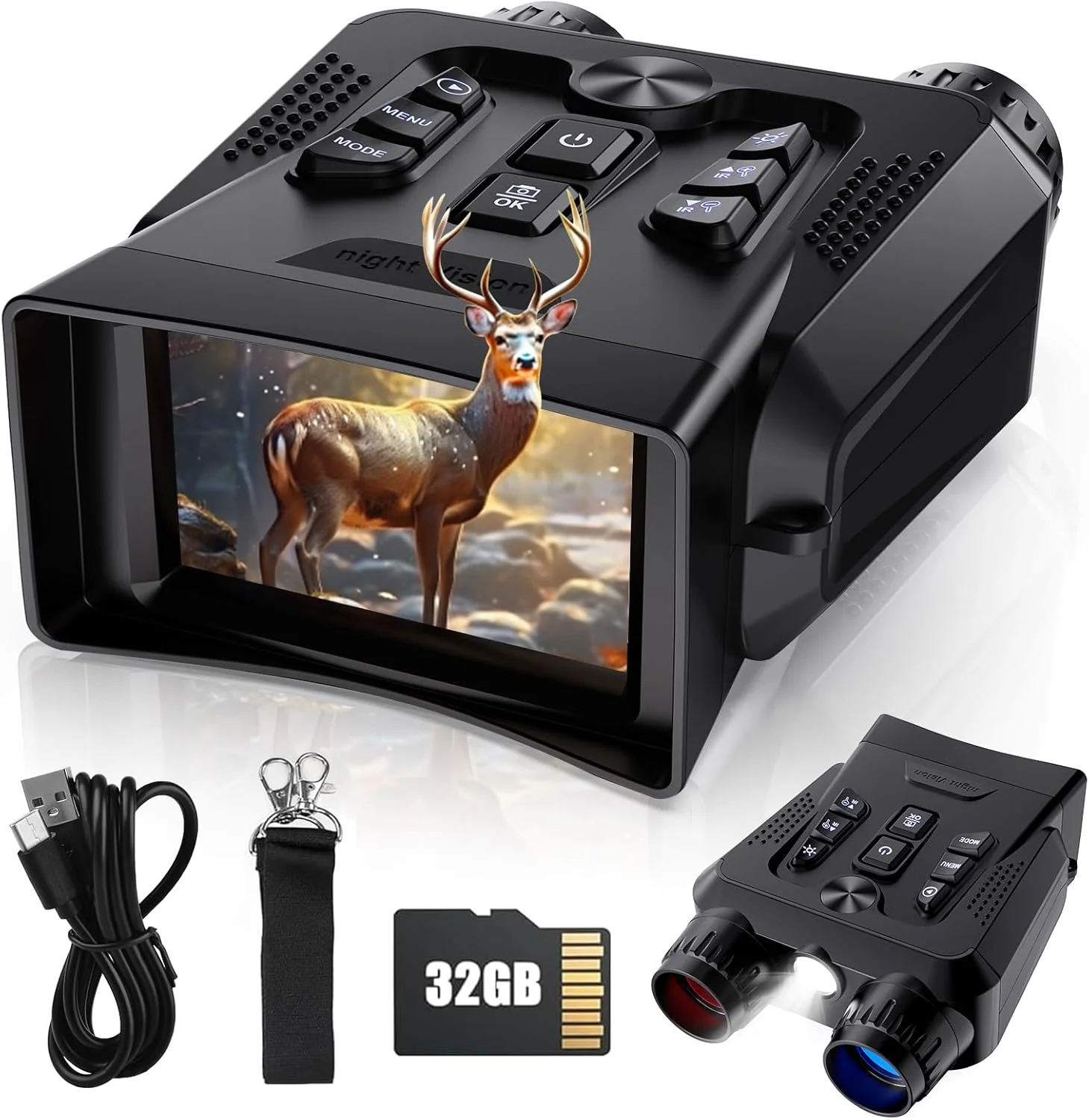 دوربین دید در شب - دوربین دوچشمی دید در شب 4K برای بزرگسالان، صفحه نمایش 3.0 اینچی HD، دوربین تک چشمی مادون قرمز 9 دنده ای برای کمپینگ به همراه کارت TF 32 گیگابایتی