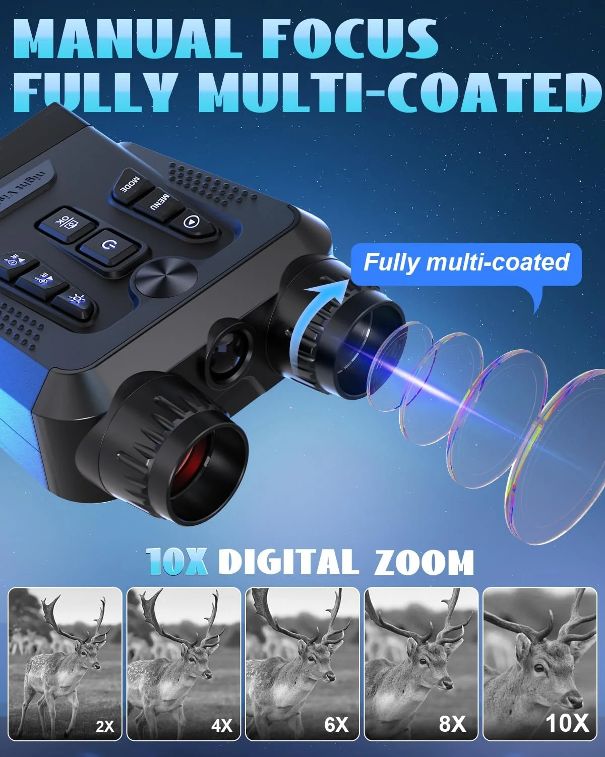 دوربین دید در شب - دوربین دوچشمی دید در شب 4K برای بزرگسالان، صفحه نمایش 3.0 اینچی HD، دوربین تک چشمی مادون قرمز 9 دنده ای برای کمپینگ به همراه کارت TF 32 گیگابایتی