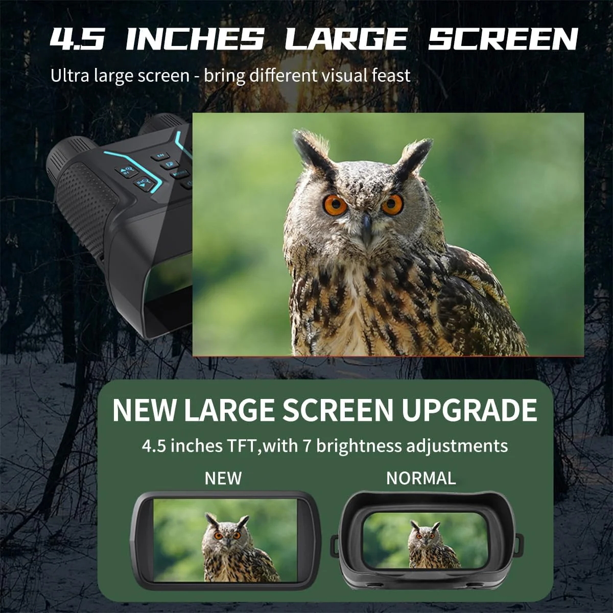 دوربین دید در شب و دوربین دوچشمی دید در شب با دستگیره، ویدئو 4K UHD، تصویر 36 مگاپیکسل، صفحه نمایش 4.5 اینچی HD، زوم دیجیتال 8X، برد 400 متر - ایده آل برای شکار، کمپینگ و مشاهده حیات وحش