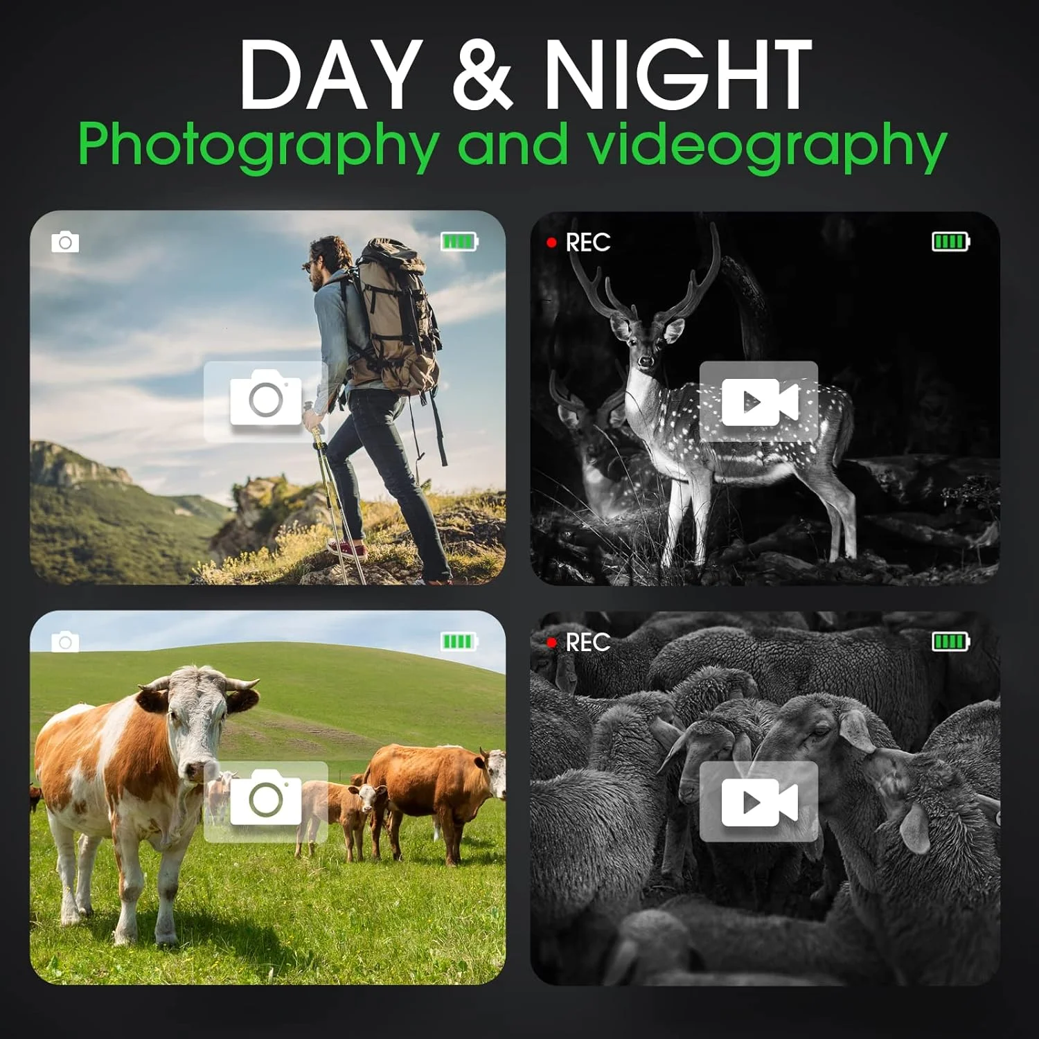 تلسکوپ دید در شب دیجیتال مادون قرمز ارتقا یافته برای تاریکی مطلق با زوم 8 برابر، باتری قابل شارژ 2000 میلی آمپر ساعتی، سه پایه، کارت SD 32 گیگابایتی و کارت خوان، برای شکار و کمپینگ