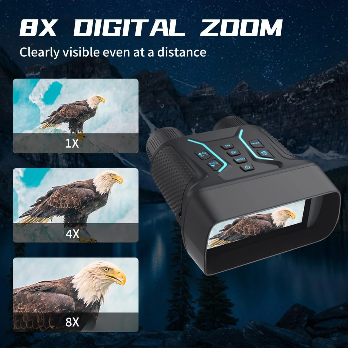 دوربین دید در شب و دوربین دوچشمی دید در شب با دستگیره، ویدئو 4K UHD، تصویر 36 مگاپیکسل، صفحه نمایش 4.5 اینچی HD، زوم دیجیتال 8X، برد 400 متر - ایده آل برای شکار، کمپینگ و مشاهده حیات وحش