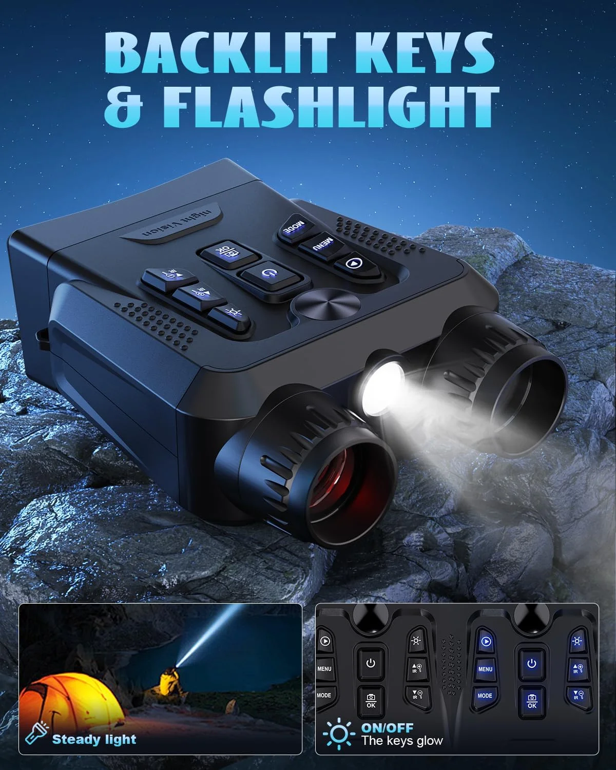 دوربین دید در شب - دوربین دوچشمی دید در شب 4K برای بزرگسالان، صفحه نمایش 3.0 اینچی HD، دوربین تک چشمی مادون قرمز 9 دنده ای برای کمپینگ به همراه کارت TF 32 گیگابایتی