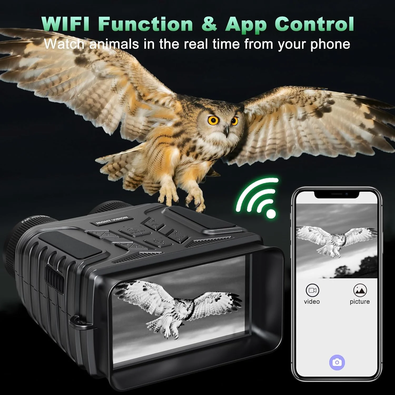 دوربین دید در شب بوزیلی، صفحه نمایش 4.5 اینچی HD، دوربین دوچشمی دید در شب 4K، دوربین دوچشمی مادون قرمز 7 سطحی قابل شارژ 4000 میلی آمپر ساعتی برای بزرگسالان با زوم دیجیتال 8X / کارت TF 32 گیگابایتی برای کمپینگ و کاوش در طبیعت