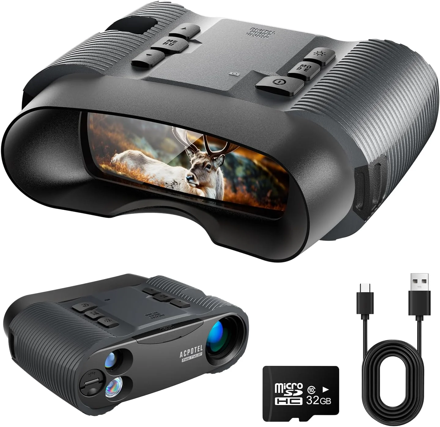 دوربین دید در شب، دوربین دوچشمی دید در شب 4K برای بزرگسالان، دوربین دوچشمی مادون قرمز قابل شارژ با دوربین، صفحه نمایش 3 اینچی Ultra HD، کارت TF 32 گیگابایتی، زوم دیجیتال 8X، شکار، کمپینگ، امنیت