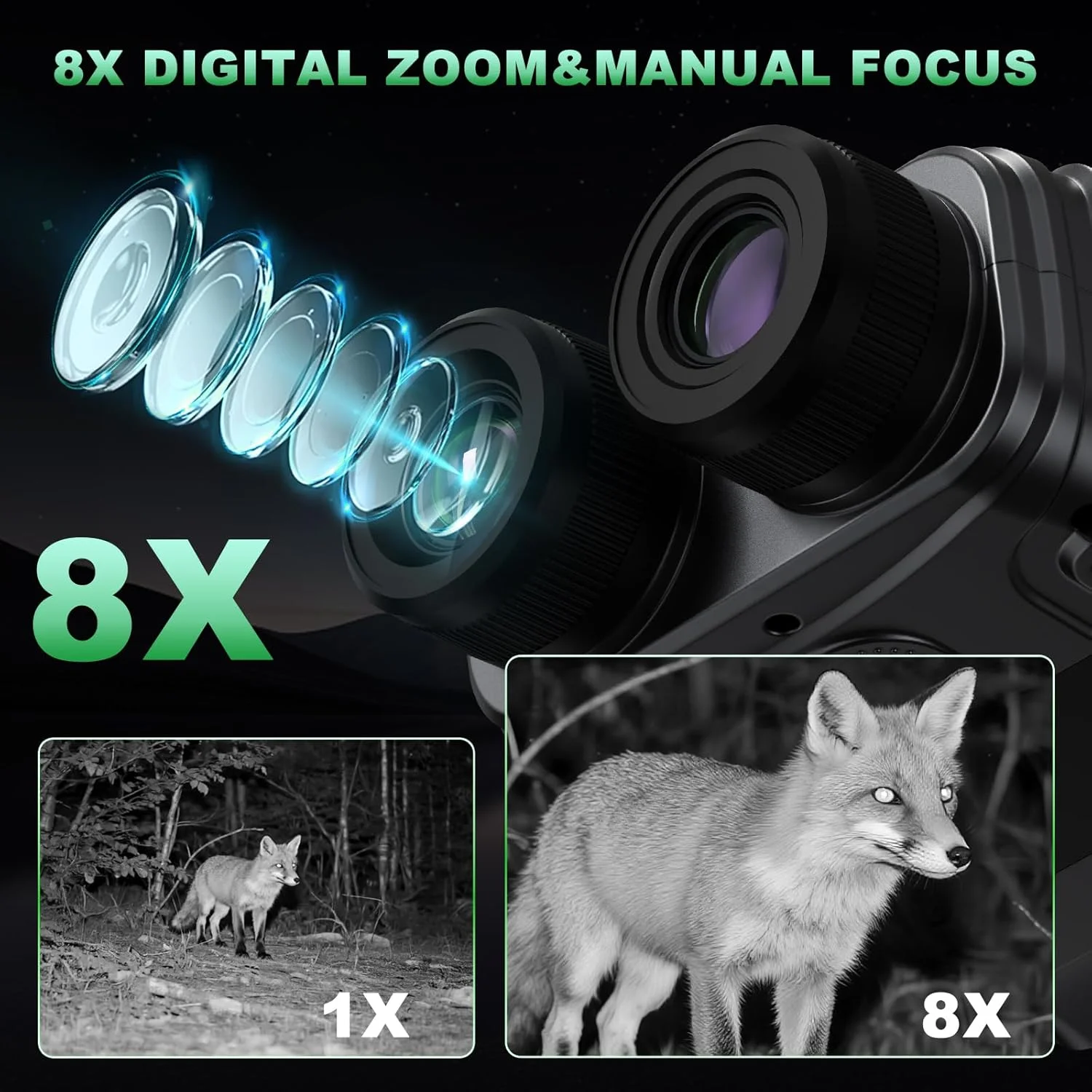 دوربین دید در شب بوزیلی، صفحه نمایش 4.5 اینچی HD، دوربین دوچشمی دید در شب 4K، دوربین دوچشمی مادون قرمز 7 سطحی قابل شارژ 4000 میلی آمپر ساعتی برای بزرگسالان با زوم دیجیتال 8X / کارت TF 32 گیگابایتی برای کمپینگ و کاوش در طبیعت