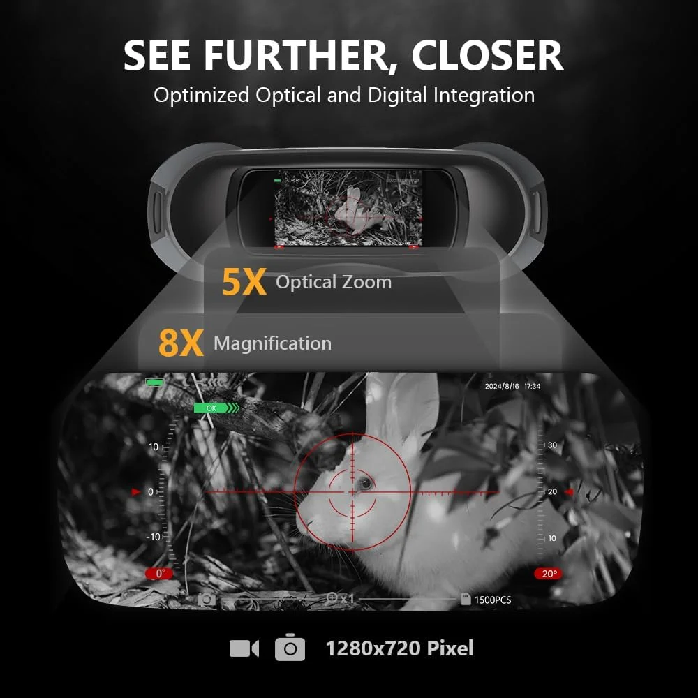 دوربین دید در شب، دوربین دوچشمی دید در شب 4K برای بزرگسالان، دوربین دوچشمی مادون قرمز قابل شارژ با دوربین، صفحه نمایش 3 اینچی Ultra HD، کارت TF 32 گیگابایتی، زوم دیجیتال 8X، شکار، کمپینگ، امنیت