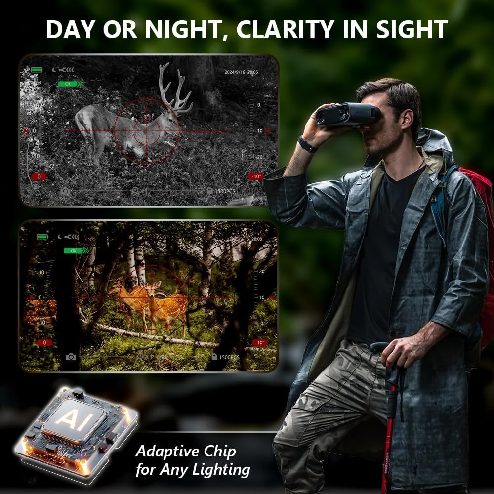 دوربین دید در شب، دوربین دوچشمی دید در شب 4K برای بزرگسالان، دوربین دوچشمی مادون قرمز قابل شارژ با دوربین، صفحه نمایش 3 اینچی Ultra HD، کارت TF 32 گیگابایتی، زوم دیجیتال 8X، شکار، کمپینگ، امنیت