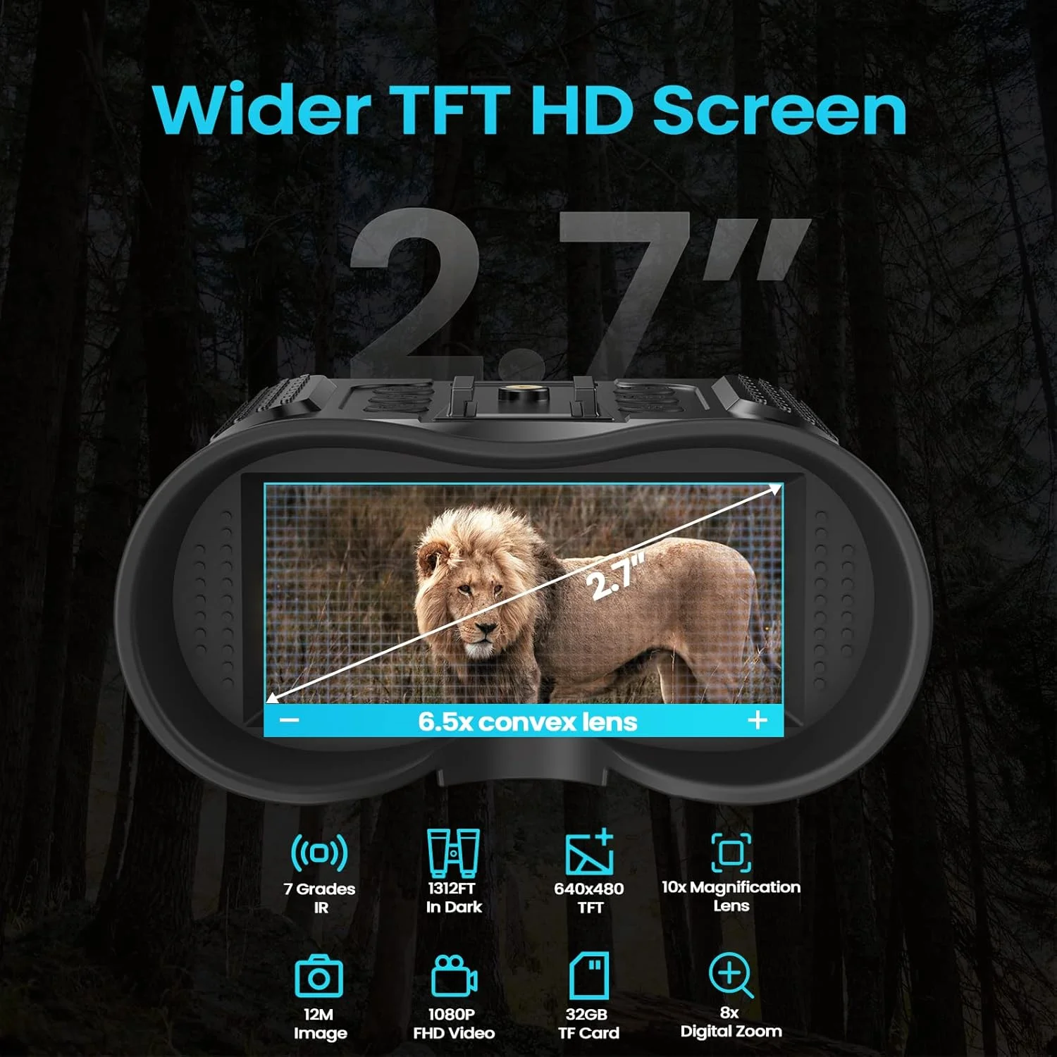 دوربین دید در شب دو چشمی نصب شده روی سر - دوربین دوچشمی دید در شب مادون قرمز دیجیتال 1312FT قابل شارژ برای بزرگسالان، زوم دیجیتال 8 برابر، سازگار با کلاه ایمنی سریع MICH، شکار تاکتیکی نظامی