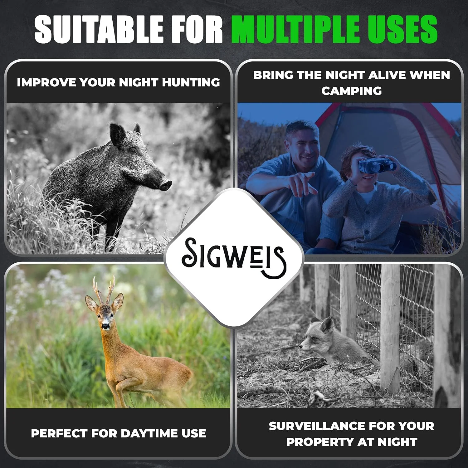 دوربین دوچشمی دید در شب دیجیتال مادون قرمز برای کمپینگ، شکار، نظارت و تماشای پرندگان، زوم دیجیتال 3 برابر، برد 300 متر، صفحه نمایش LCD 2.31 اینچی