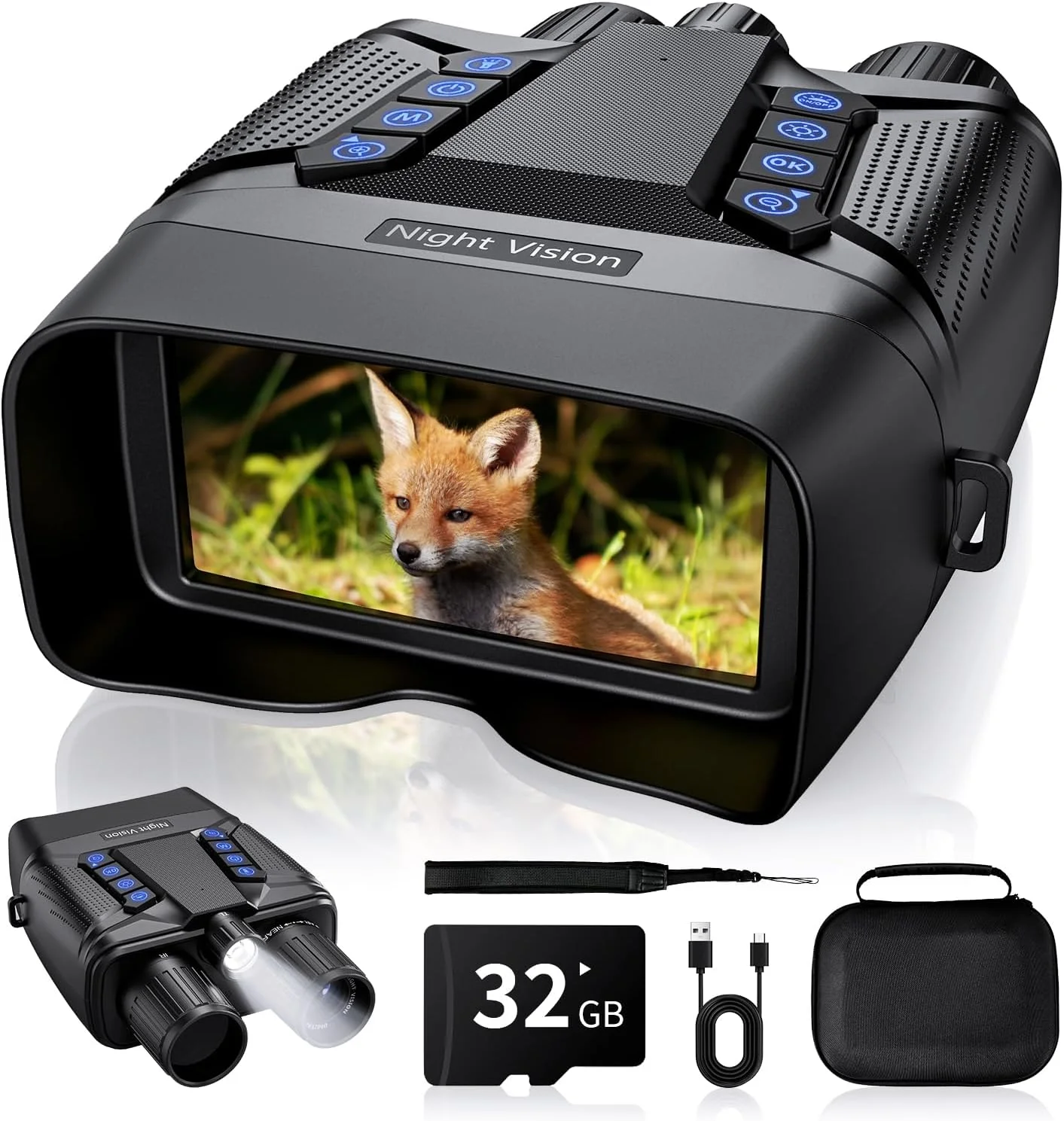 دوربین دید در شب، دوربین دوچشمی دید در شب 4K، دوربین دوچشمی مادون قرمز قابل شارژ 5000 میلی آمپر ساعتی با صفحه نمایش بزرگ 3 اینچی، زوم دیجیتال 8 برابر و چراغ قوه خارجی برای کمپینگ (مشکی)