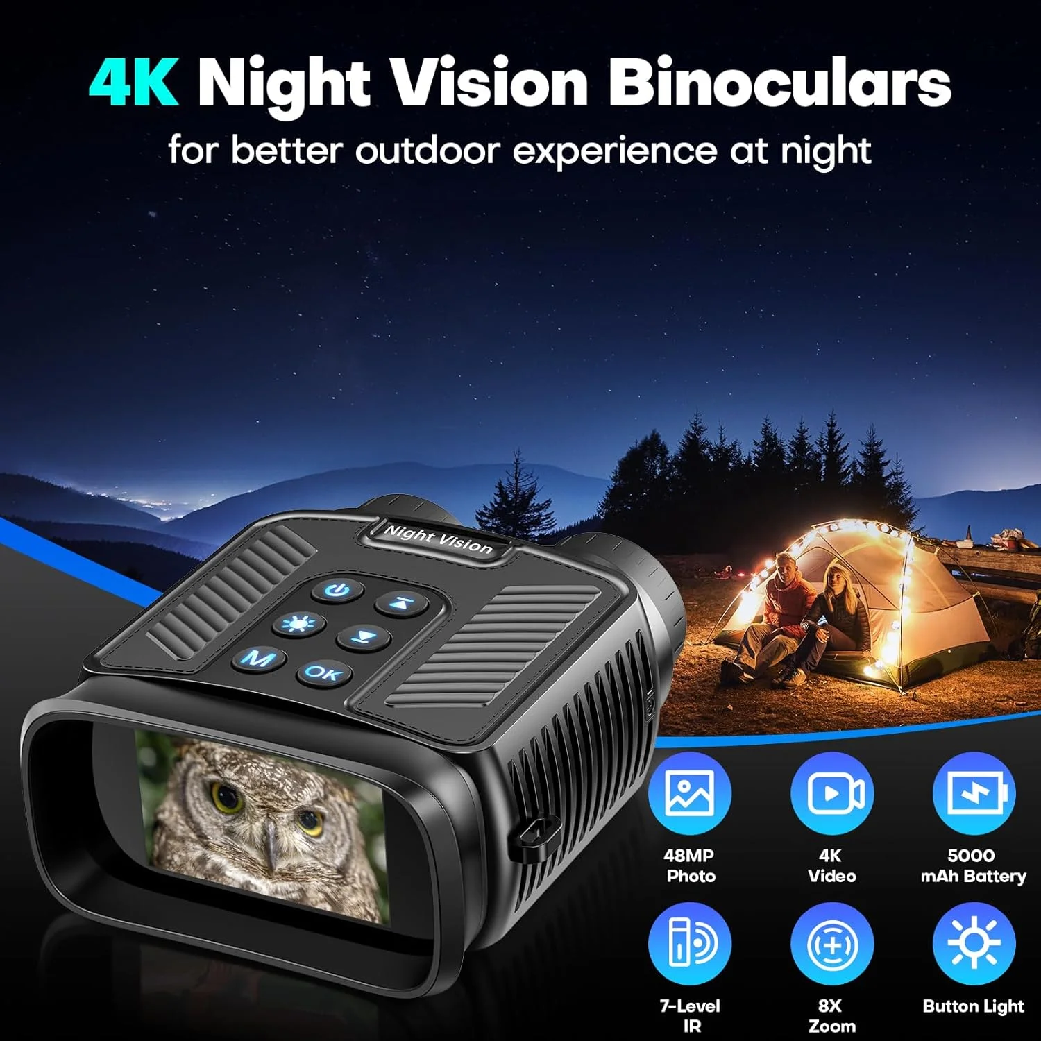 دوربین دوچشمی دید در شب BNISE، دوربین دوچشمی دیجیتال مادون قرمز با کارت حافظه 32 گیگابایتی برای شکار، کمپینگ، ماجراجویی در حیات وحش