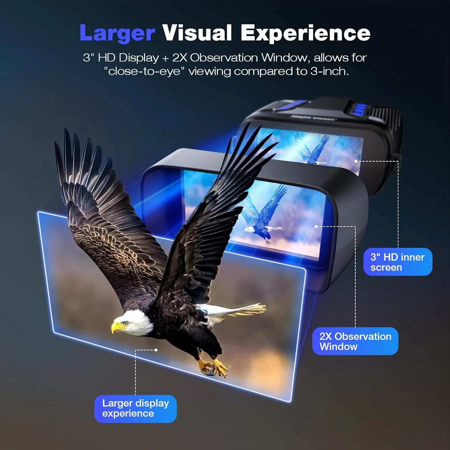 دوربین دید در شب، دوربین دوچشمی دید در شب 4K، دوربین دوچشمی مادون قرمز قابل شارژ 5000 میلی آمپر ساعتی با صفحه نمایش بزرگ 3 اینچی، زوم دیجیتال 8 برابر و چراغ قوه خارجی برای کمپینگ (مشکی)