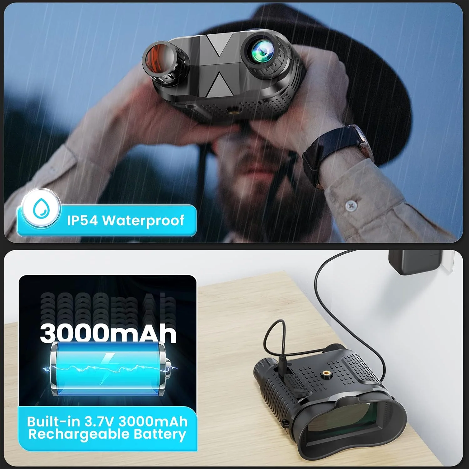 دوربین دید در شب دو چشمی نصب شده روی سر - دوربین دوچشمی دید در شب مادون قرمز دیجیتال 1312FT قابل شارژ برای بزرگسالان، زوم دیجیتال 8 برابر، سازگار با کلاه ایمنی سریع MICH، شکار تاکتیکی نظامی