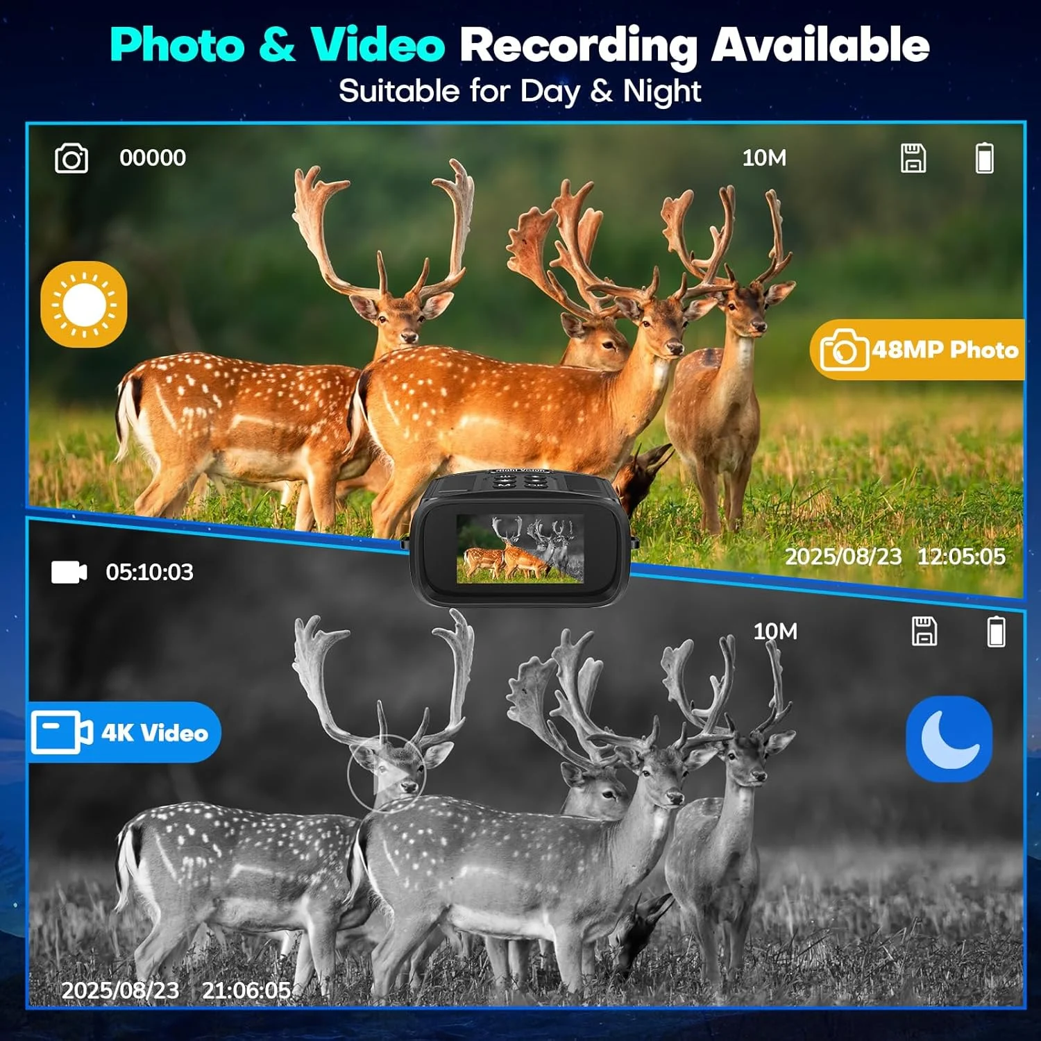 دوربین دوچشمی دید در شب BNISE، دوربین دوچشمی دیجیتال مادون قرمز با کارت حافظه 32 گیگابایتی برای شکار، کمپینگ، ماجراجویی در حیات وحش