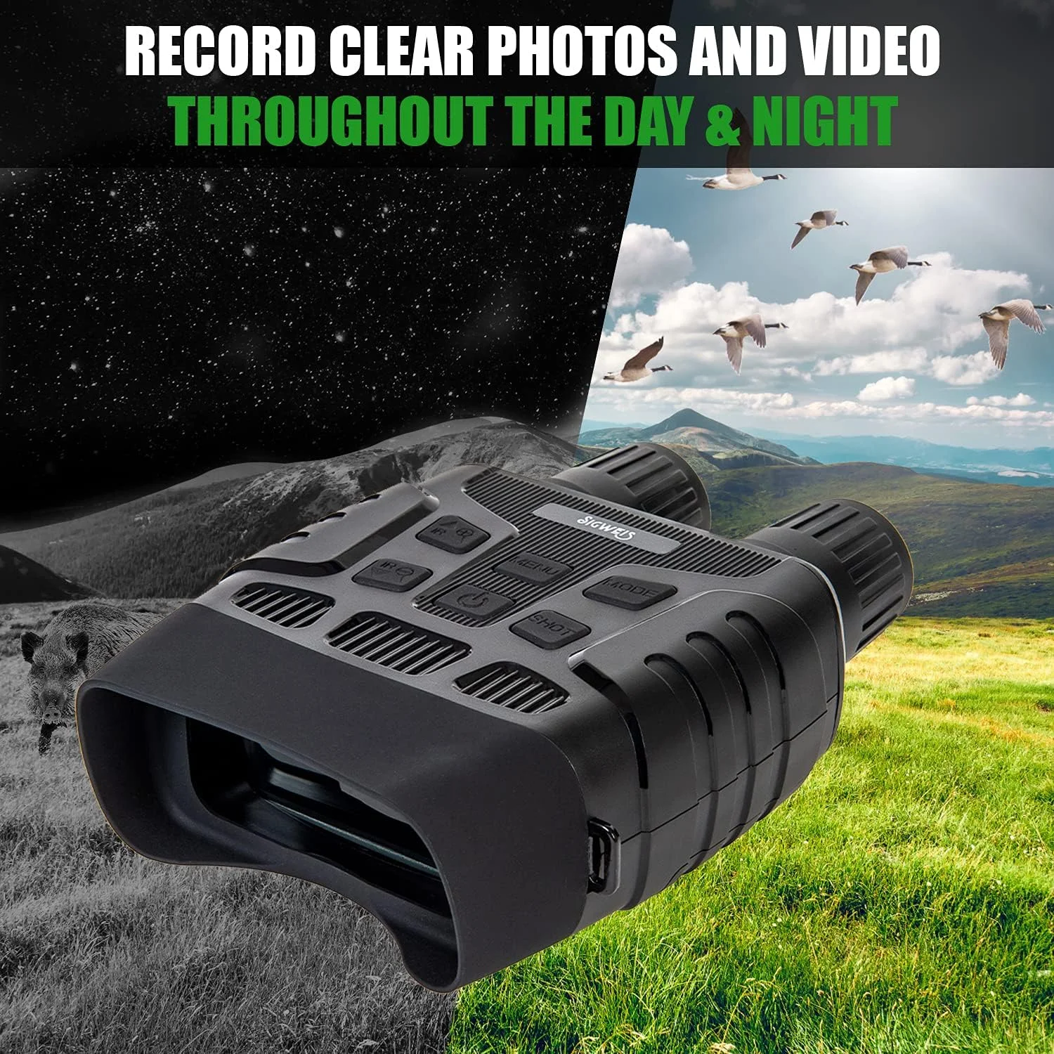 دوربین دوچشمی دید در شب دیجیتال مادون قرمز برای کمپینگ، شکار، نظارت و تماشای پرندگان، زوم دیجیتال 3 برابر، برد 300 متر، صفحه نمایش LCD 2.31 اینچی