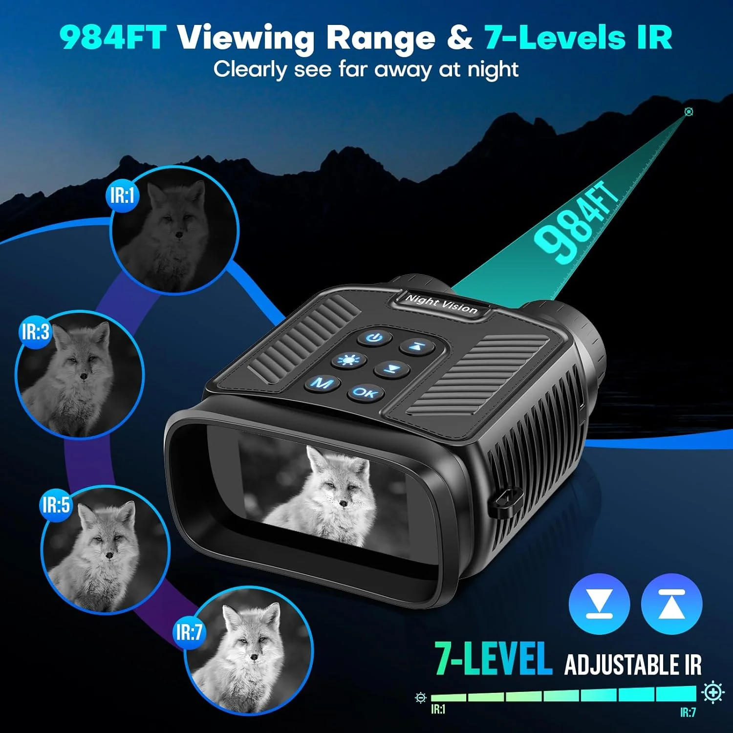 دوربین دوچشمی دید در شب BNISE، دوربین دوچشمی دیجیتال مادون قرمز با کارت حافظه 32 گیگابایتی برای شکار، کمپینگ، ماجراجویی در حیات وحش