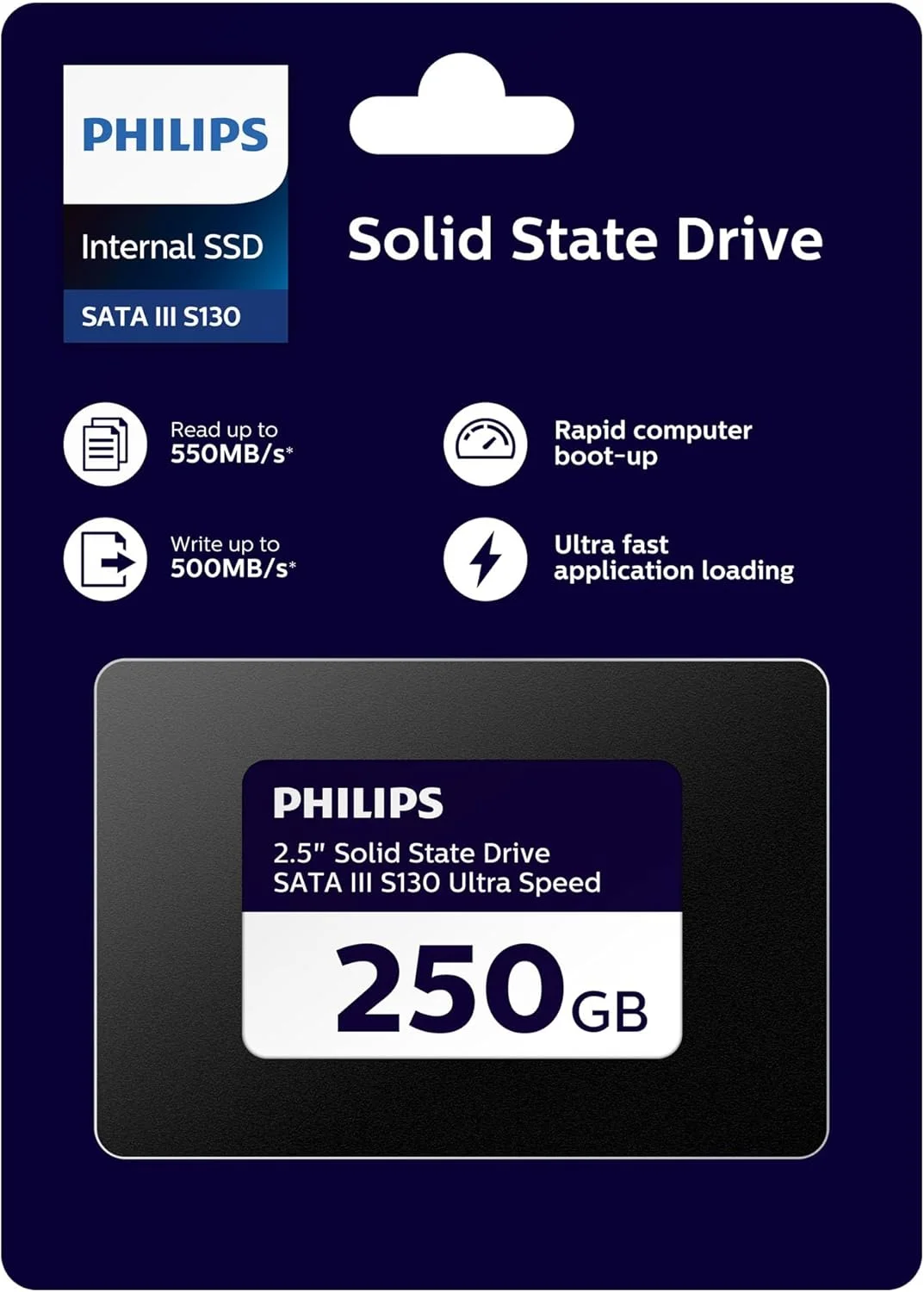 حافظه اس اس دی داخلی 2.5 اینچی فیلیپس SATA III با ظرفیت 250 گیگابایت مدل S130 با سرعت فوق العاده، سرعت خواندن تا 550 مگابایت بر ثانیه