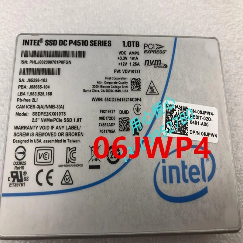 هارد دیسک ۱ ترابایتی ۲.۵ اینچی Intel SSD DC P4510 مدل 6JWP4 06JWP4 SSDPE2KX010T8