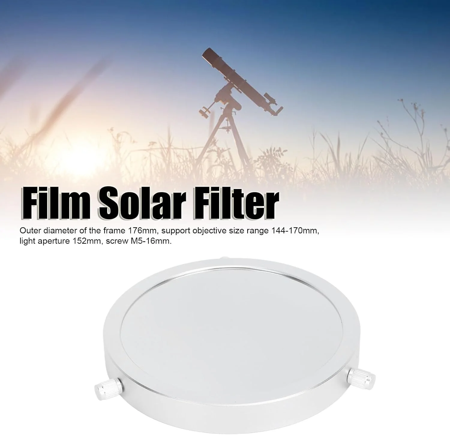 فیلتر خورشیدی برای تلسکوپ، دوربین دوچشمی و دوربین عکاسی، فیلتر خورشیدی فیلم PET با پوشش 144-170 میلیمتر، لوازم جانبی نجومی قابل تنظیم برای مشاهده خورشید فیلتر خورشیدی برای تلسکوپ، دوربین دوچشمی و دوربین عکاسی، فیلتر خورشیدی فیلم PET با پوشش 144-170 میلیمتر، لوازم جانبی نجومی قابل تنظیم برای مشاهده خورشید
