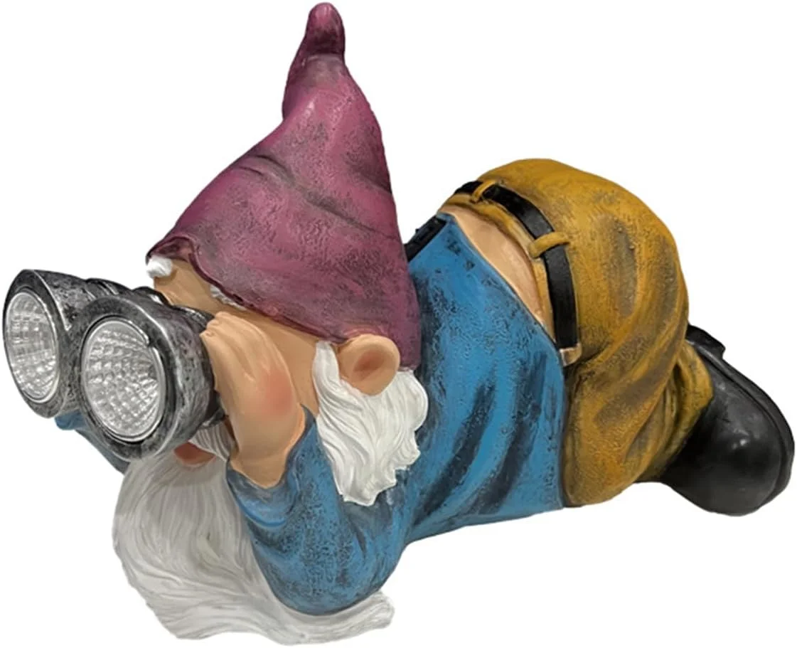 مجسمه کوتوله باغی خنده دار، مجسمه رزینی خلاقانه هدیه جدید، چراغ های LED خورشیدی کوتوله تلسکوپی برای حیاط، دکور پاسیو (کوتوله تلسکوپ)