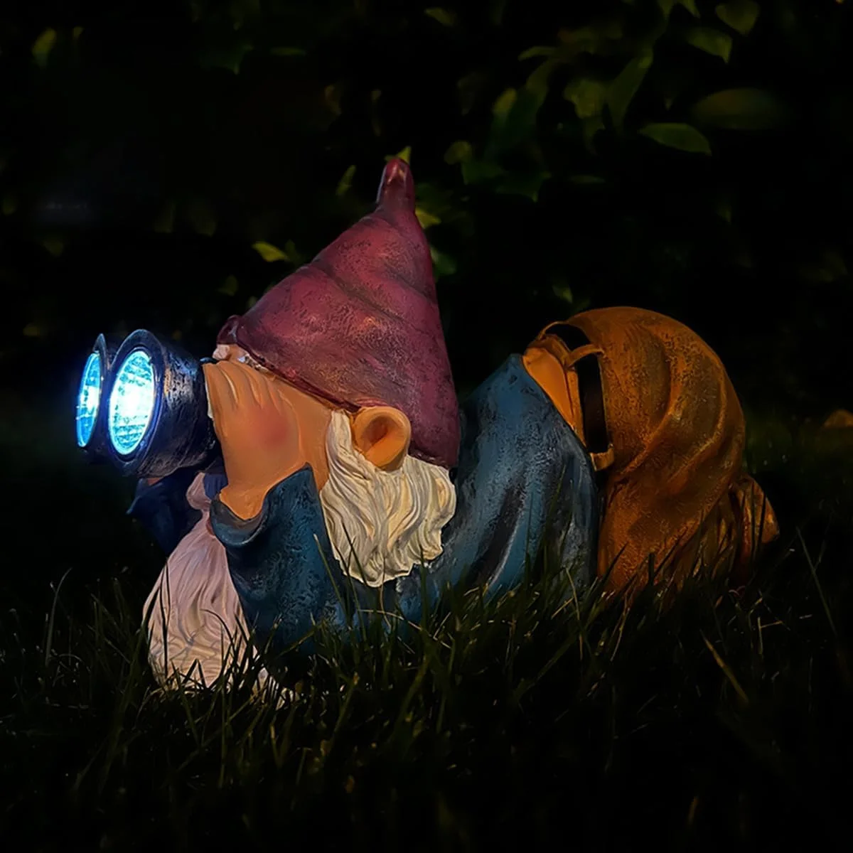 مجسمه کوتوله باغی خنده دار، مجسمه رزینی خلاقانه هدیه جدید، چراغ های LED خورشیدی کوتوله تلسکوپی برای حیاط، دکور پاسیو (کوتوله تلسکوپ)