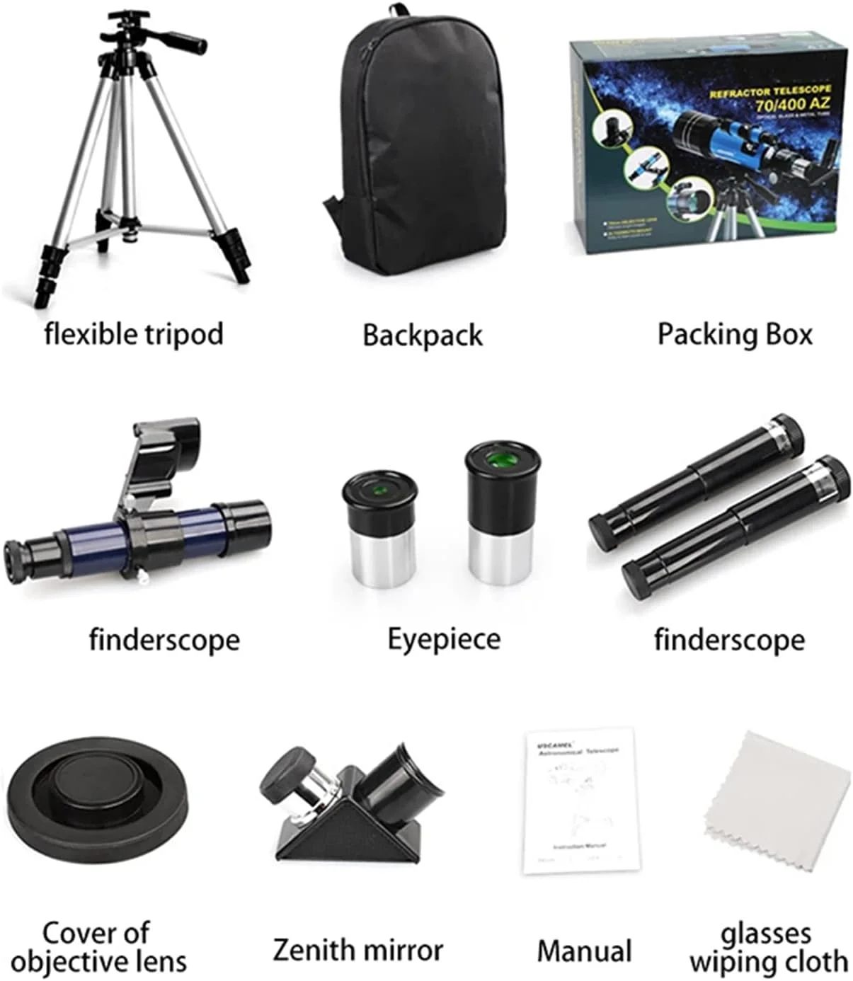 تلسکوپ نجومی با دیافراگم بزرگ، تلسکوپ نجومی حرفه ای 70 میلی متری با بزرگنمایی 400 برابر، نمایش ستاره های فضای عمیق