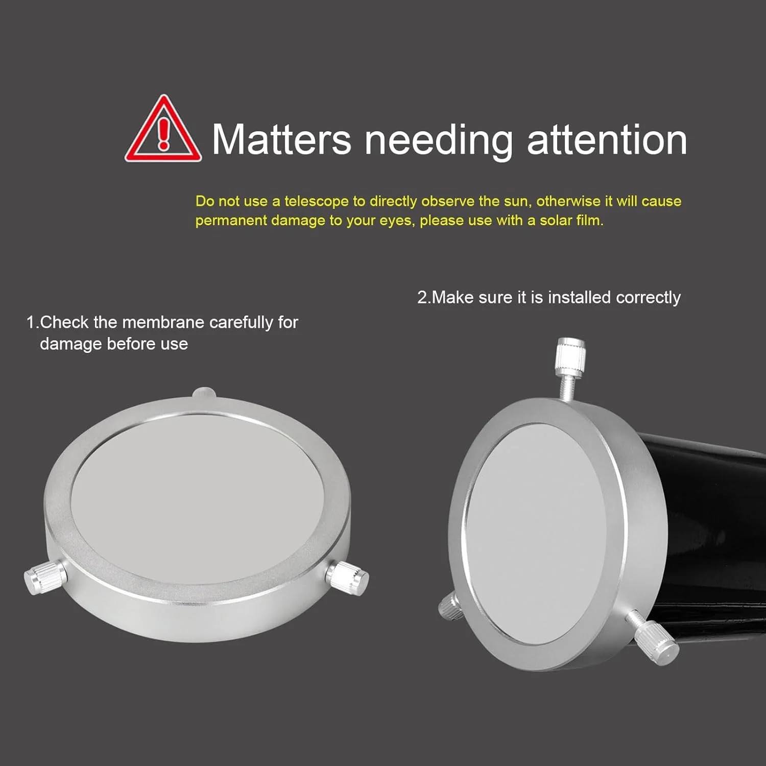 فیلتر خورشیدی فیلم ضخیم، دیافراگم 112 میلی‌متری، لنز شیئی 104-130 میلی‌متری، برای مشاهده ایمن خورشید و تجربه رصدی بهتر، فیلتر خورشیدی تلسکوپ