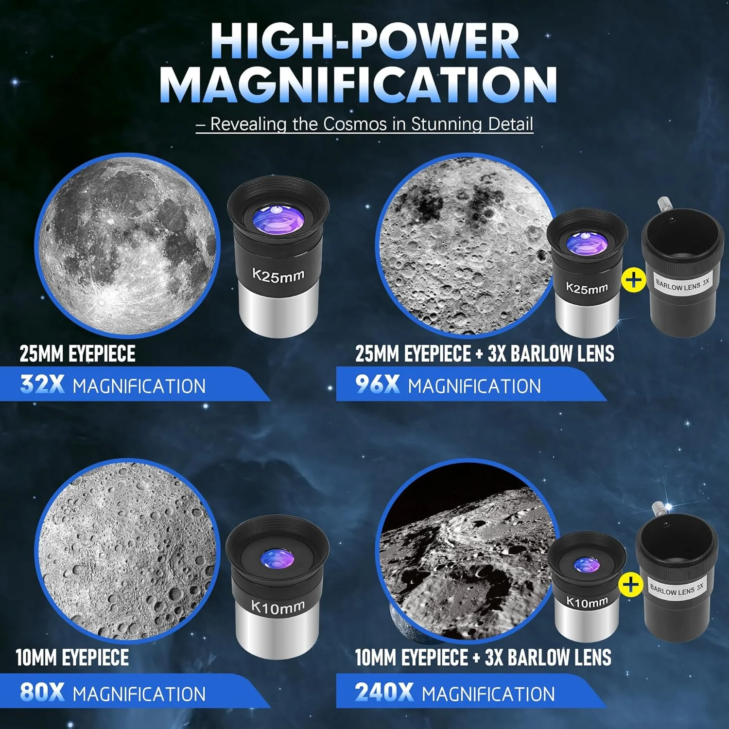 تلسکوپ نجومی حرفه ای با دهانه 90 میلی‌متری و فاصله کانونی 800 میلی‌متری با پایه AZ، تلسکوپ شکستنی نجومی برای کودکان و مبتدیان، مناسب برای مشاهده ماه و سیارات