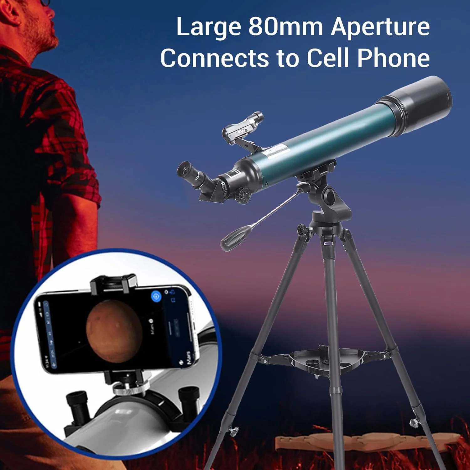 تلسکوپ نجومی برای بزرگسالان، تلسکوپ شکستنی 700x80 میلیمتری با پوشش چند لایه کامل و سهپایه تلسکوپی جمعشونده تلسکوپ نجومی برای بزرگسالان، تلسکوپ شکستنی 700x80 میلیمتری با پوشش چند لایه کامل و سهپایه تلسکوپی جمعشونده