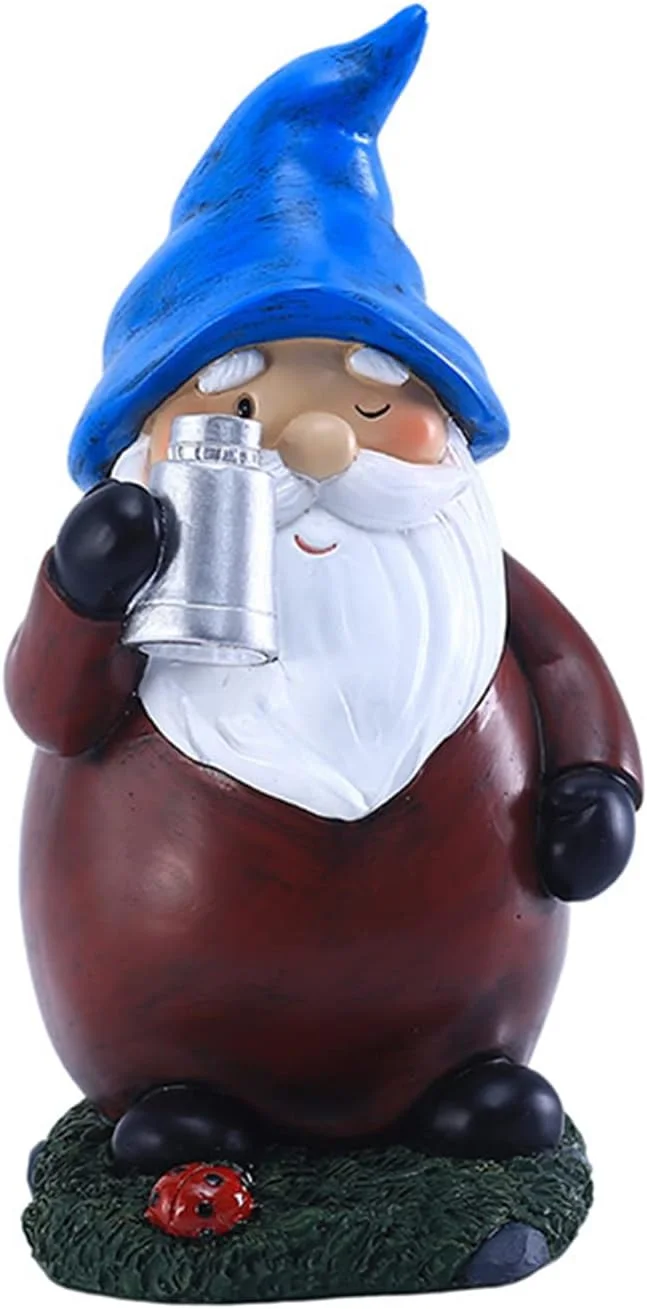 مجسمه کوتوله باغی با تلسکوپ و چراغ خورشیدی، دکوری رزینی برای فضای باز