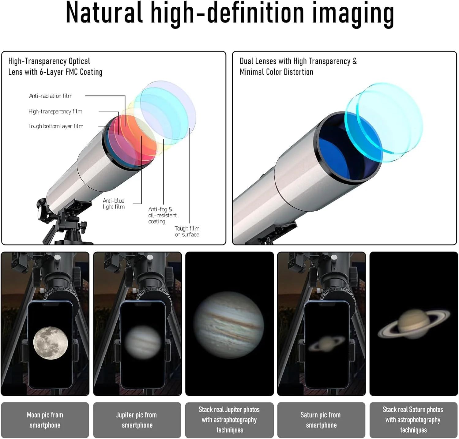 تلسکوپ، دهانه 90 میلی‌متری 500 میلی‌متری، به همراه برنامه رصد ستارگان، تلسکوپ با قدرت بالا، مناسب برای مبتدیان و بزرگسالان