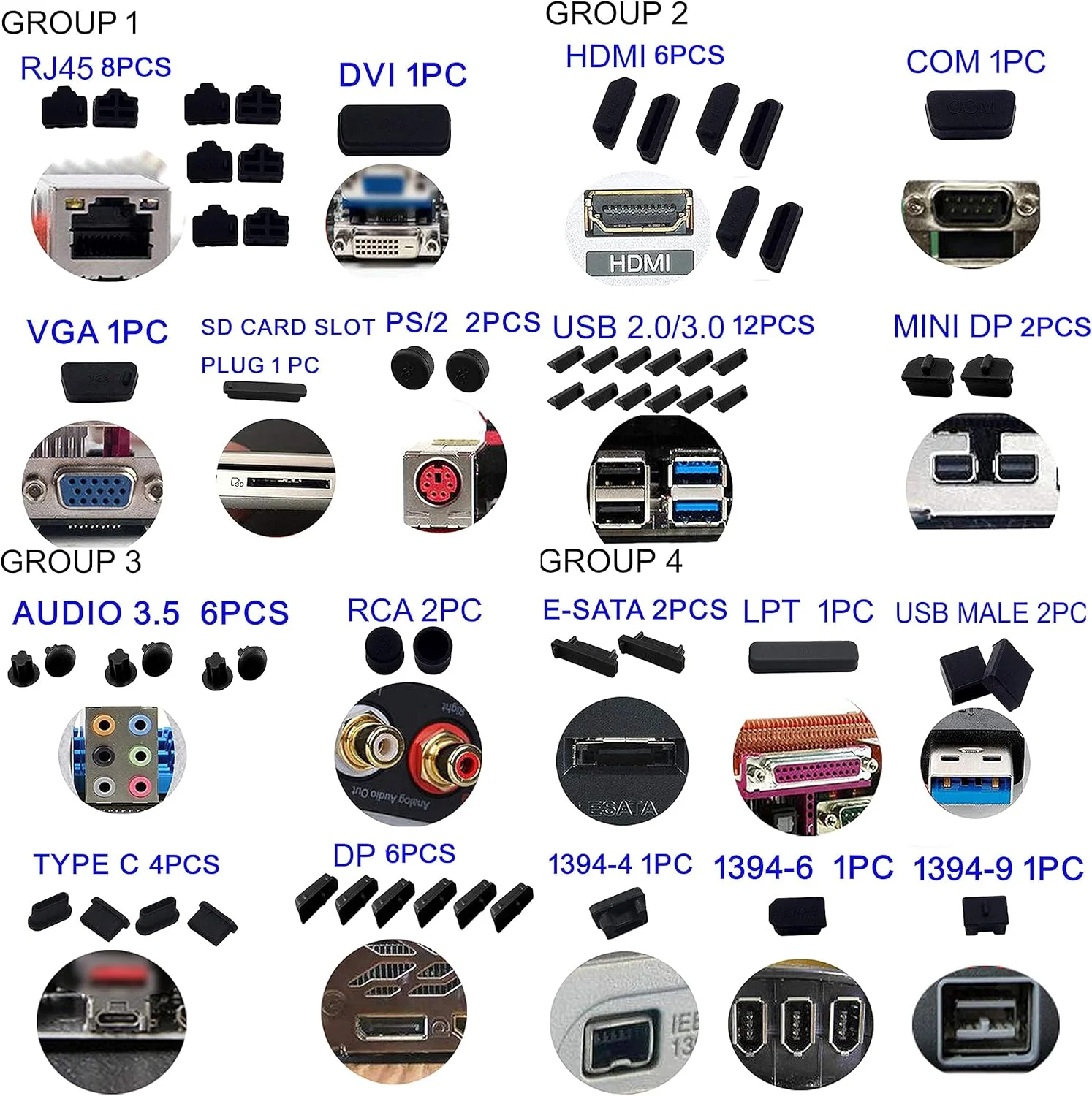 80 عدد درپوش ضد گرد و غبار برای کامپیوتر، لپ تاپ و مادربرد، 25 نوع پوشش محافظ پورت برای کامپیوتر، لپ تاپ و مادربرد