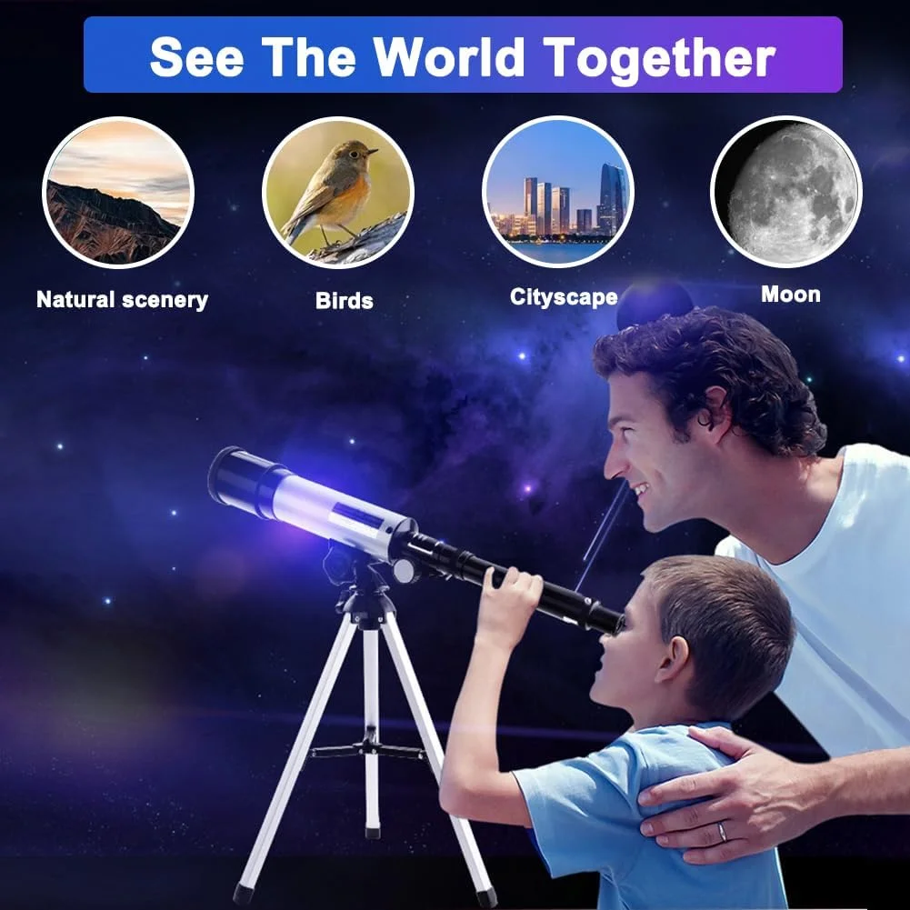 تلسکوپ برای کودکان، تلسکوپ های نجومی زوم 90X HD 50/360mm، تلسکوپ انکساری قابل حمل با سه پایه، تلسکوپ فضای باز برای بزرگسالان، کودکان و مبتدیان