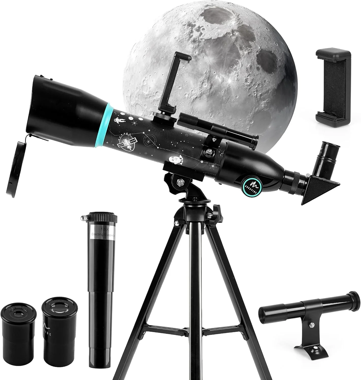 تلسکوپ نجومی آموزشی Audavibe 90x به همراه اپلیکیشن | بیش از 1000 حقیقت درباره منظومه شمسی، لباس فضانوردی، پرتابگرها، اجرام آسمانی و غیره | AstroReels، نقشه آسمان و یادگیری سرگرم کننده مبتنی بر واقعیت افزوده