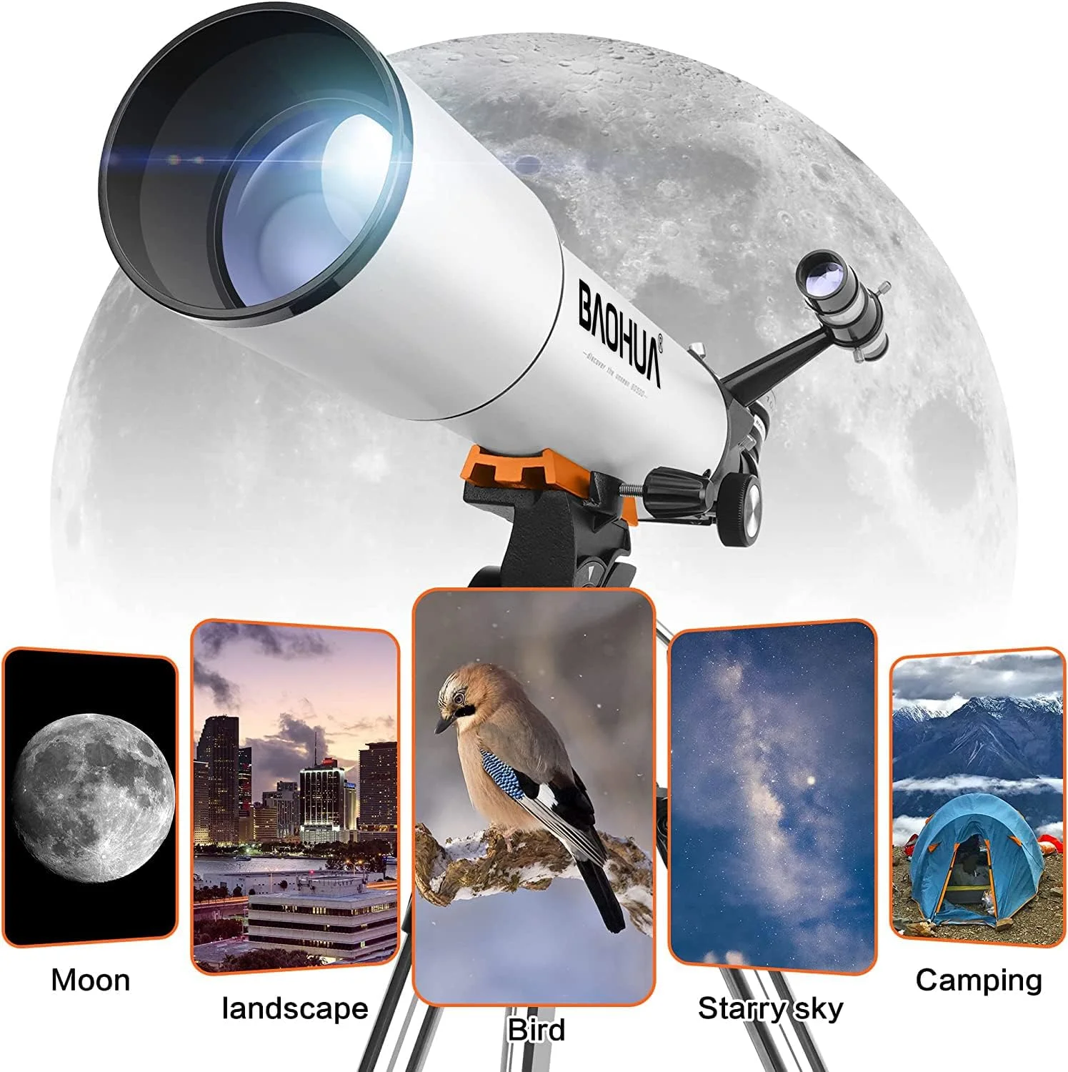 تلسکوپ شکستی حرفه ای 80 میلی متری - انتقال بالا، سفید - تلسکوپ حرفه ای برای دیدن سیارات - تلسکوپ شکستی - نجوم برای کودکان