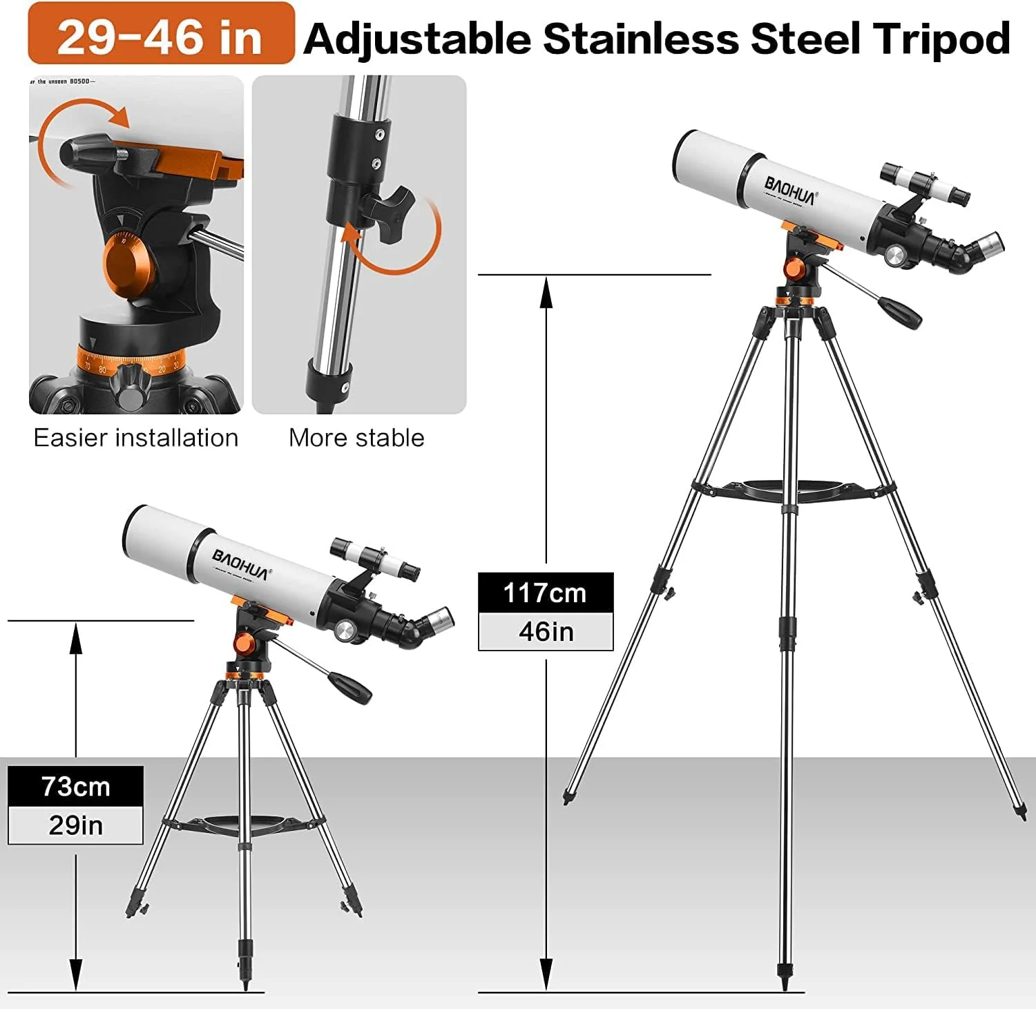 تلسکوپ شکستی حرفه ای 80 میلی متری - انتقال بالا، سفید - تلسکوپ حرفه ای برای دیدن سیارات - تلسکوپ شکستی - نجوم برای کودکان