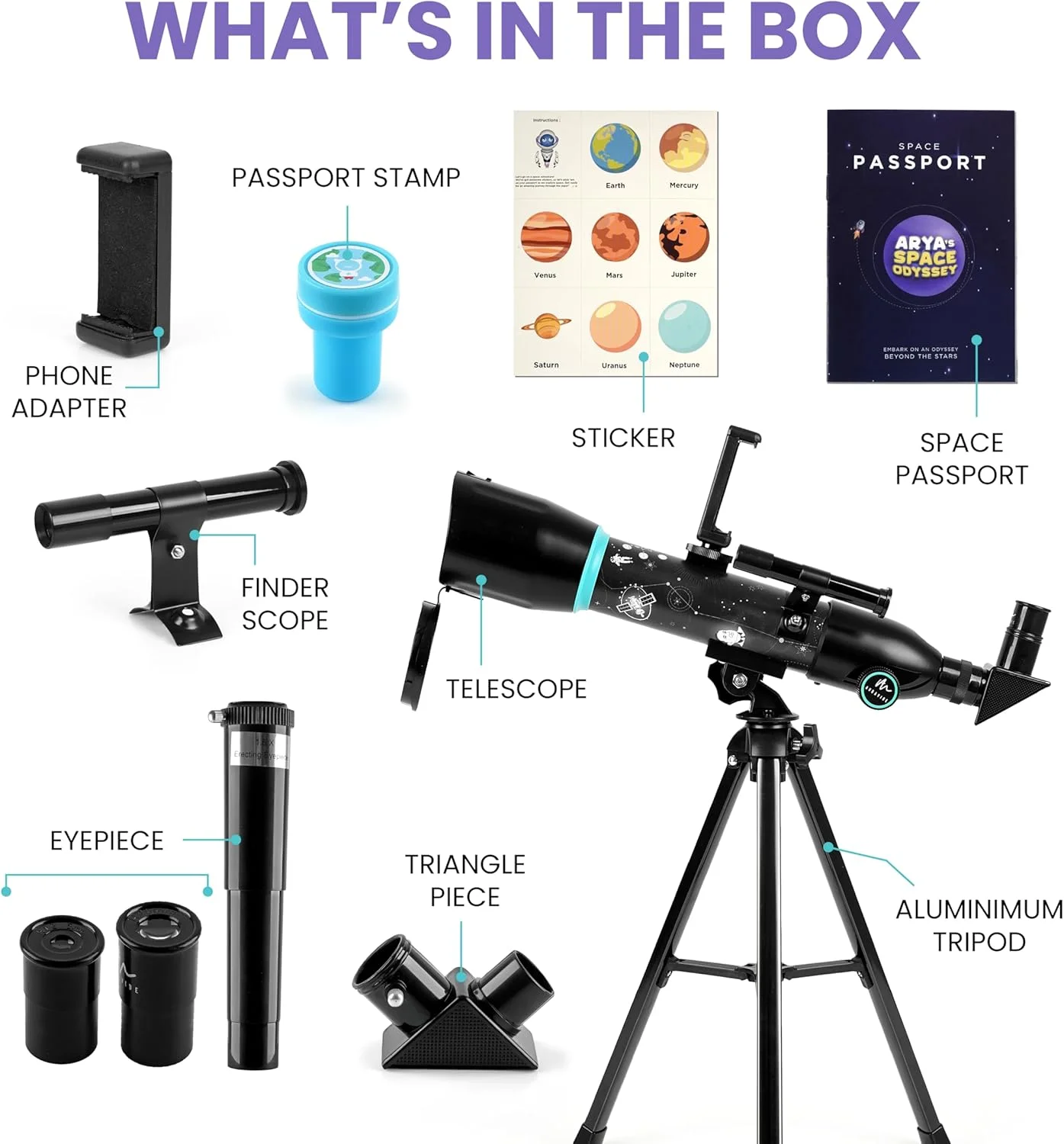 تلسکوپ نجومی آموزشی Audavibe 90x به همراه اپلیکیشن | بیش از 1000 حقیقت درباره منظومه شمسی، لباس فضانوردی، پرتابگرها، اجرام آسمانی و غیره | AstroReels، نقشه آسمان و یادگیری سرگرم کننده مبتنی بر واقعیت افزوده