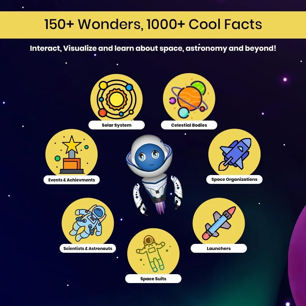 تلسکوپ نجومی آموزشی Audavibe 90x به همراه اپلیکیشن | بیش از 1000 حقیقت درباره منظومه شمسی، لباس فضانوردی، پرتابگرها، اجرام آسمانی و غیره | AstroReels، نقشه آسمان و یادگیری سرگرم کننده مبتنی بر واقعیت افزوده