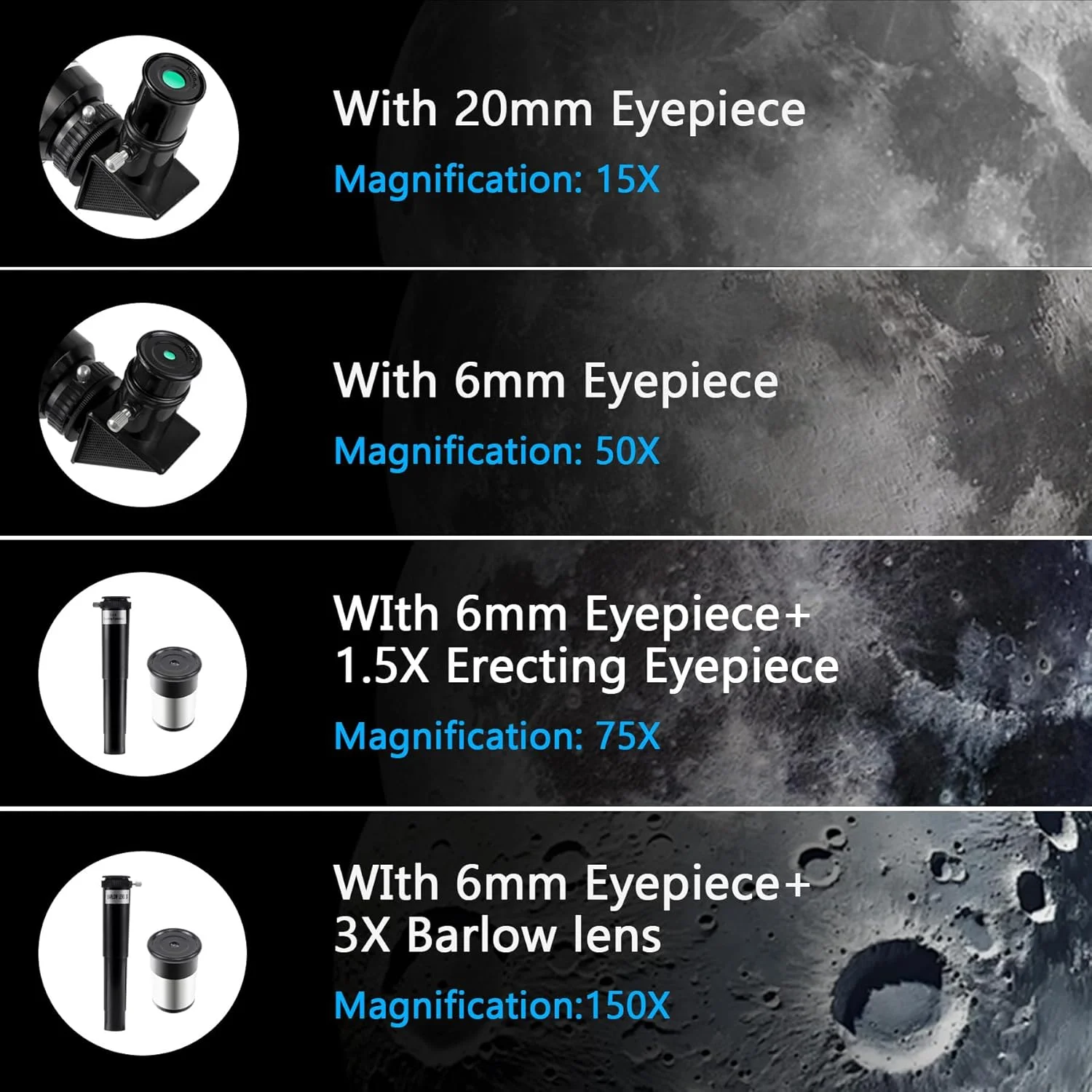 تلسکوپ نجومی انکساری 150X برای کودکان، بزرگسالان و مبتدیان، تلسکوپ حرفه ای نجومی HD با دیافراگم 70 میلی متری به همراه سه پایه قابل تنظیم، آداپتور تلفن و فیلتر ماه برای هدیه ستاره نگری
