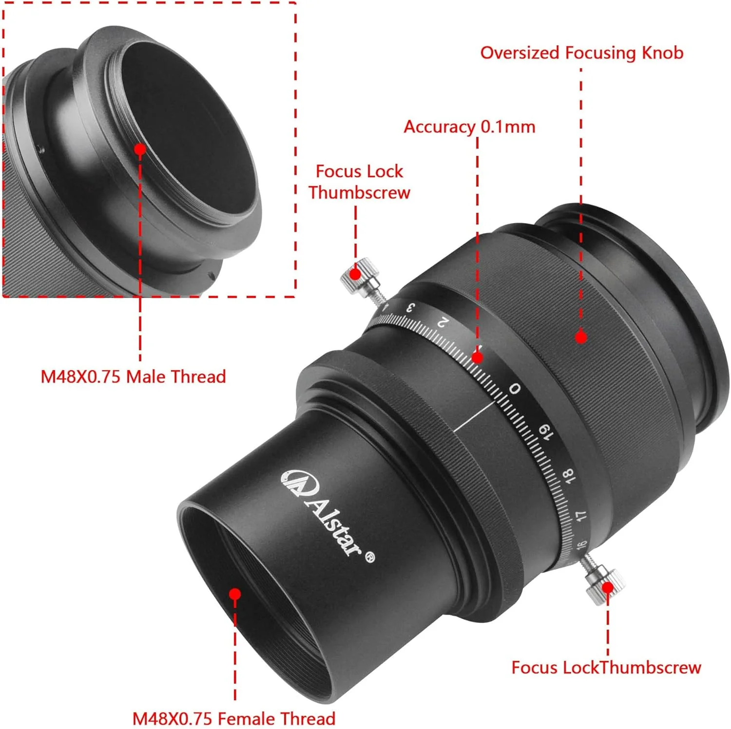 میکرو فوکوسر هلیکال 2 اینچی Alstar با رزوه M48 و مقیاس 0.1 میلی‌متری برای تلسکوپ - سیارات واضح تر در هر تلسکوپ