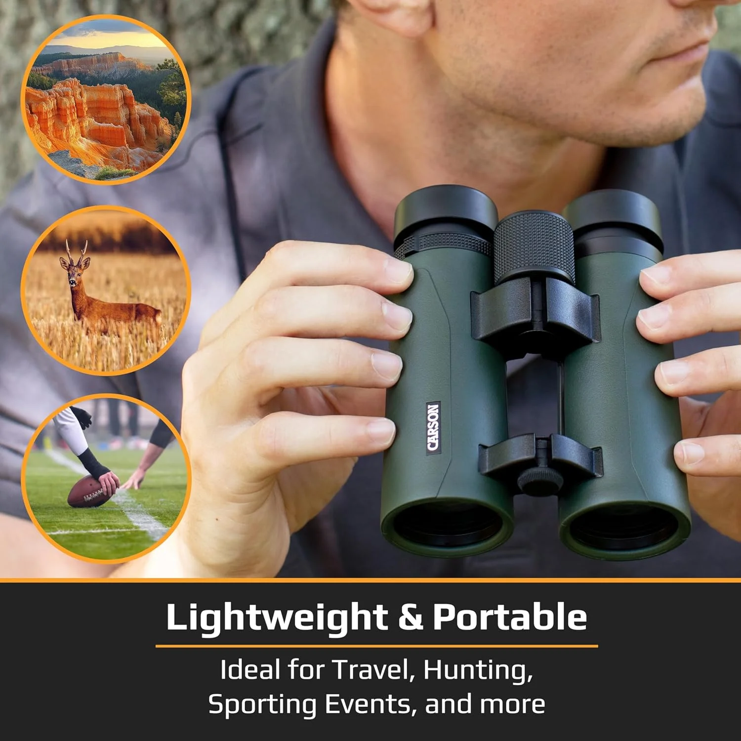 دوربین دوچشمی فشرده ضدآب کارسون سری RD مدل 8x26mm با پل باز (RD-826)، سبز