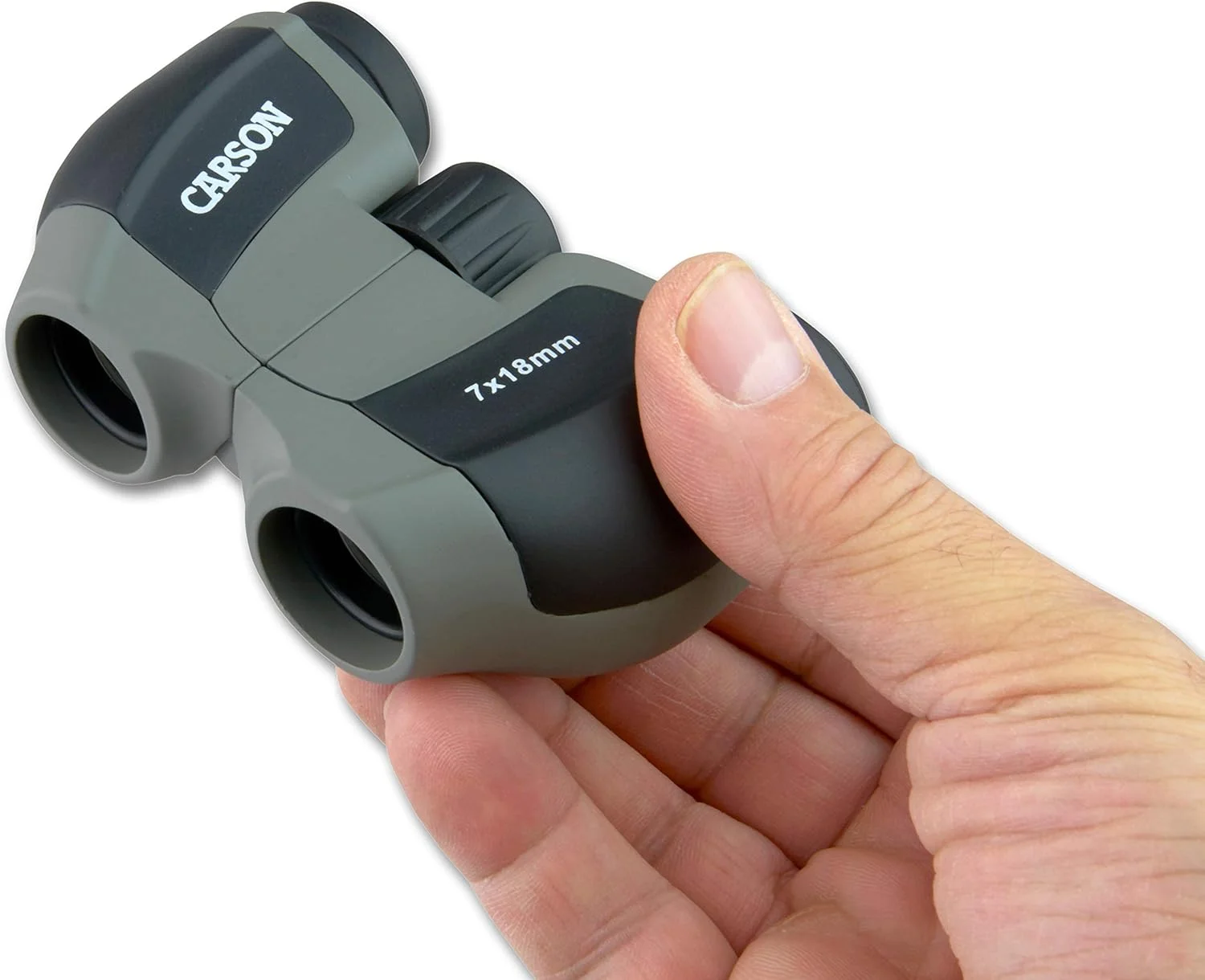 دوربین شکاری منشوری کوچک کارسون MiniScout با بزرگنمایی 7 برابر و قطر عدسی 18 میلی‌متر (JD-718)، ابعاد 1.5 در 3.5 در 2.75 اینچ
