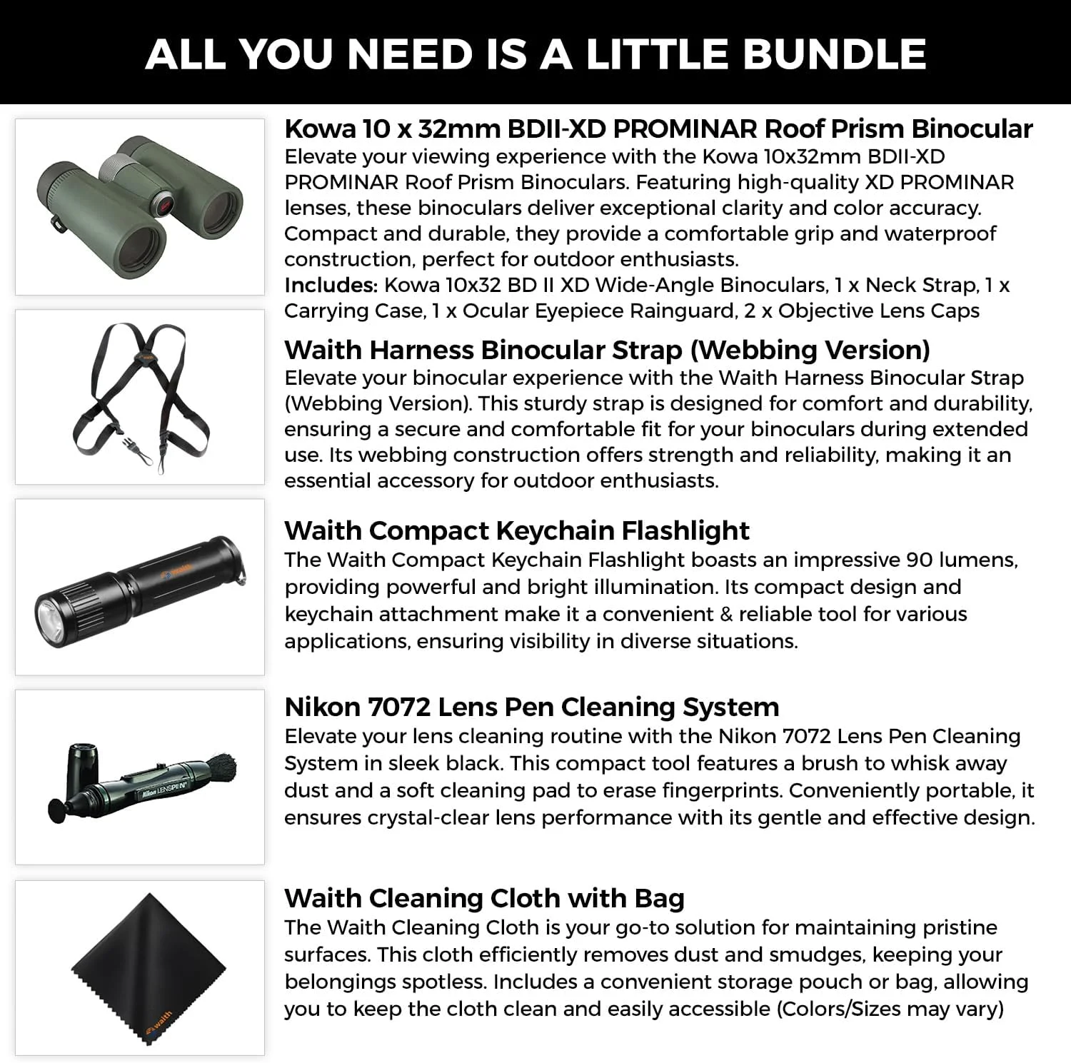 دوربین دوچشمی منشور سقفی کوا BD II XD 10x32mm PROMINAR به همراه بند گردنی و چراغ قوه جاکلیدی کوچک، قلم تمیز کننده لنز نیکون و پارچه تمیز کننده (مجموعه) دوربین دوچشمی منشور سقفی کوا BD II XD 10x32mm PROMINAR به همراه بند گردنی و چراغ قوه جاکلیدی کوچک، قلم تمیز کننده لنز نیکون و پارچه تمیز کننده (مجموعه)