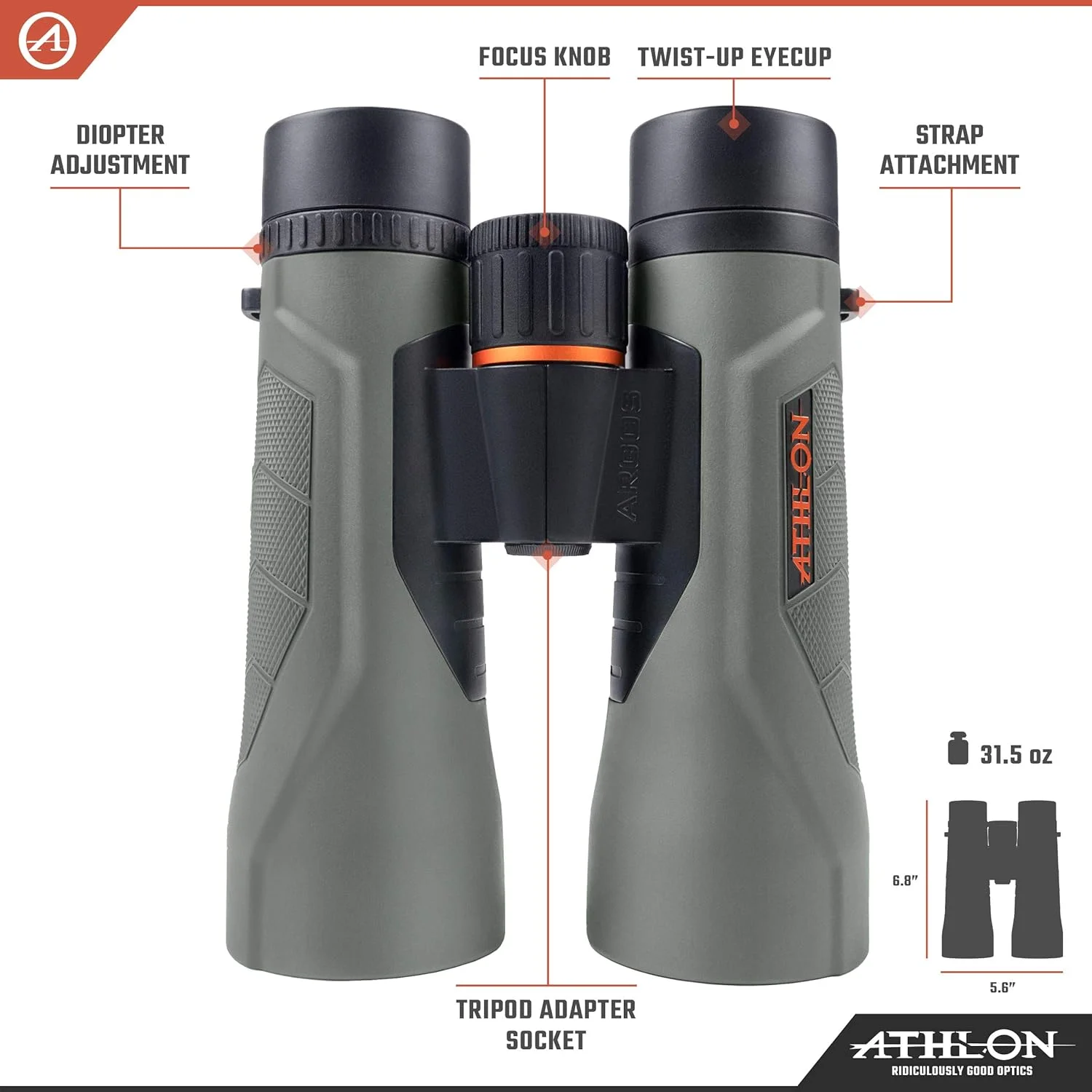 دوربین دوچشمی خاکستری 10x50 Argos G2 HD Athlon Optics با راحتی چشم برای بزرگسالان و کودکان، دوربین دوچشمی پرقدرت برای شکار، تماشای پرندگان و موارد دیگر