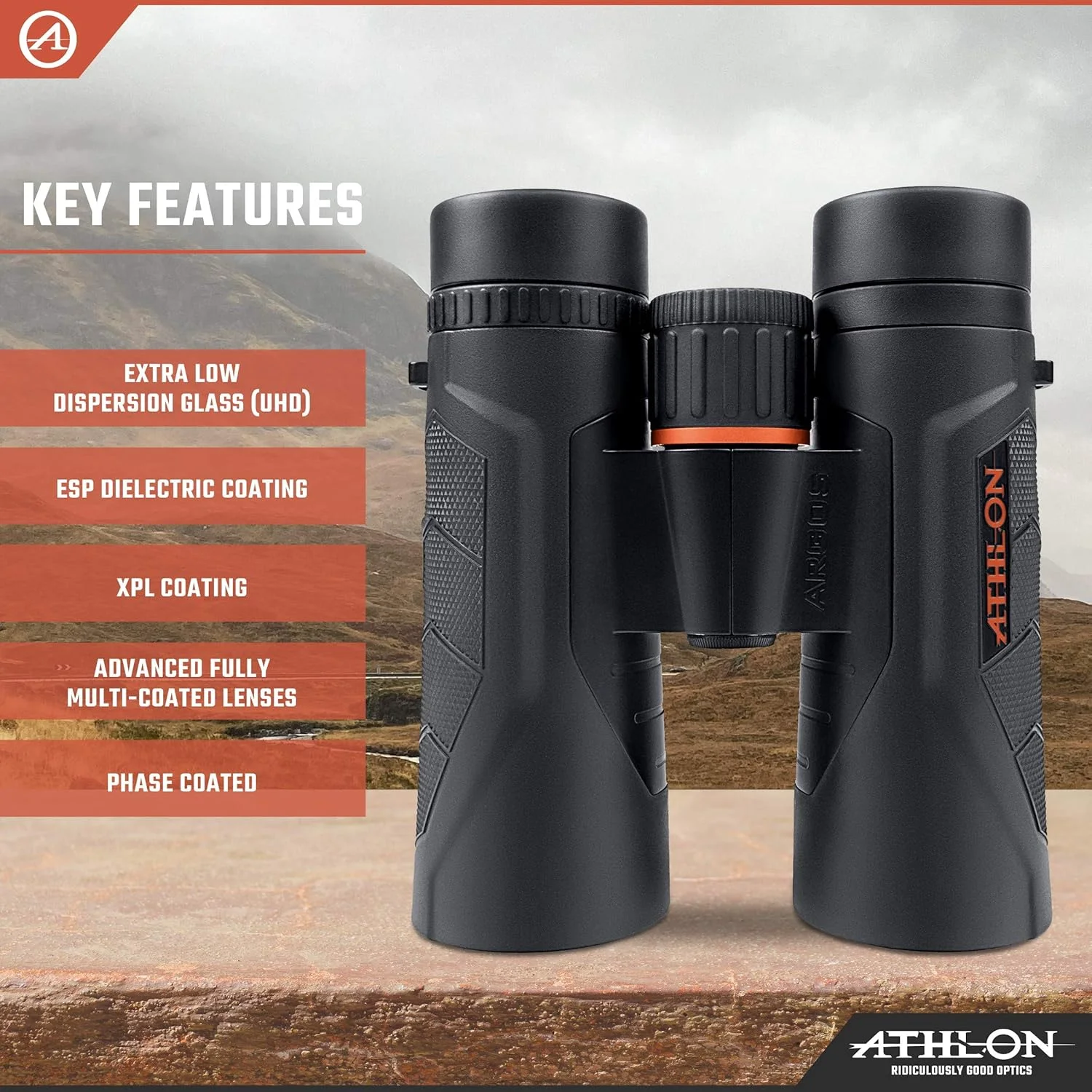 دوربین دوچشمی آتلون اپتیکس 10x42 Argos G2 UHD مشکی با فاصله چشمی مناسب برای بزرگسالان و کودکان، دوربین دوچشمی قدرتمند برای شکار، تماشای پرندگان و موارد دیگر