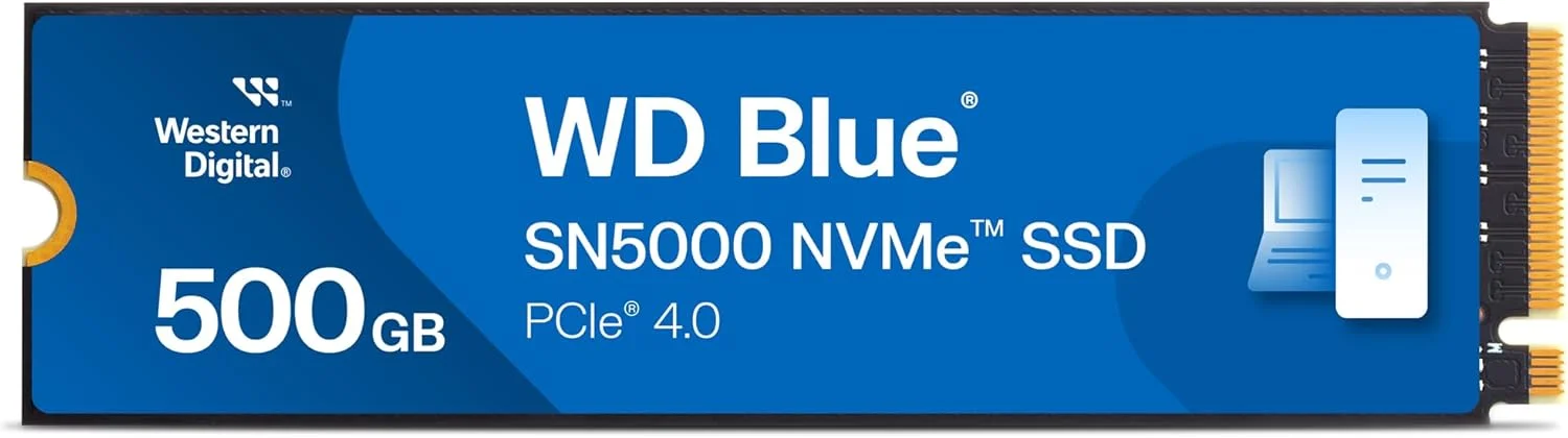 حافظه اس اس دی وسترن دیجیتال WD Blue SN5000 NVMe با ظرفیت 500 گیگابایت (PCIe Gen 4.0 با سرعت خواندن تا 5000 مگابایت بر ثانیه، M.2 2280، فناوری nCache 4.0) آبی