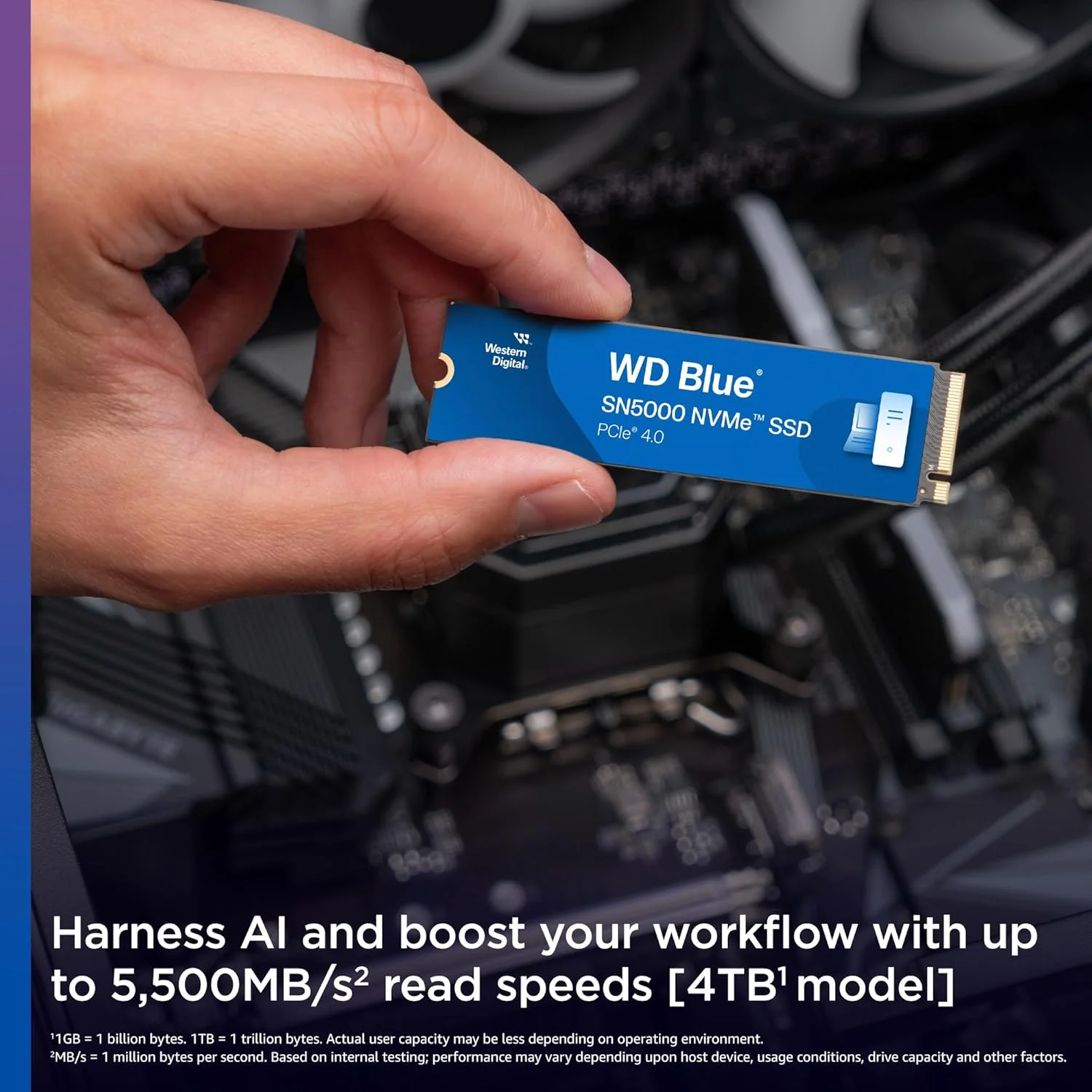 حافظه اس اس دی وسترن دیجیتال WD Blue SN5000 NVMe با ظرفیت 500 گیگابایت (PCIe Gen 4.0 با سرعت خواندن تا 5000 مگابایت بر ثانیه، M.2 2280، فناوری nCache 4.0) آبی