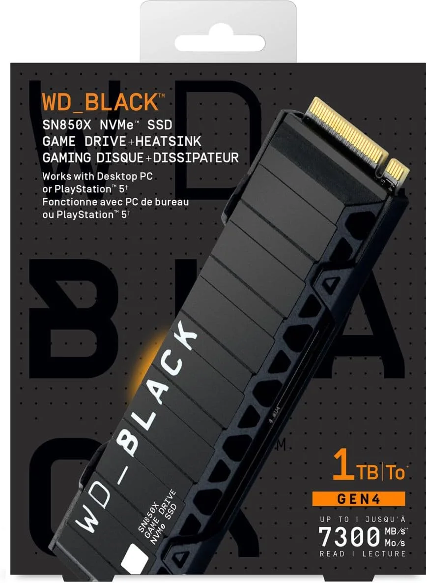 حافظه اس اس دی اینترنال گیمینگ وسترن دیجیتال WD_BLACK SN850X با ظرفیت 1 ترابایت و هیت سینک - سازگار با پلی استیشن 5، Gen4 PCIe، M.2 2280، سرعت تا 7300 مگابایت بر ثانیه - WDBB9H0010BNC-WRSN حافظه اس اس دی اینترنال گیمینگ وسترن دیجیتال WD_BLACK SN850X با ظرفیت 1 ترابایت و هیت سینک - سازگار با پلی استیشن 5، Gen4 PCIe، M.2 2280، سرعت تا 7300 مگابایت بر ثانیه - WDBB9H0010BNC-WRSN