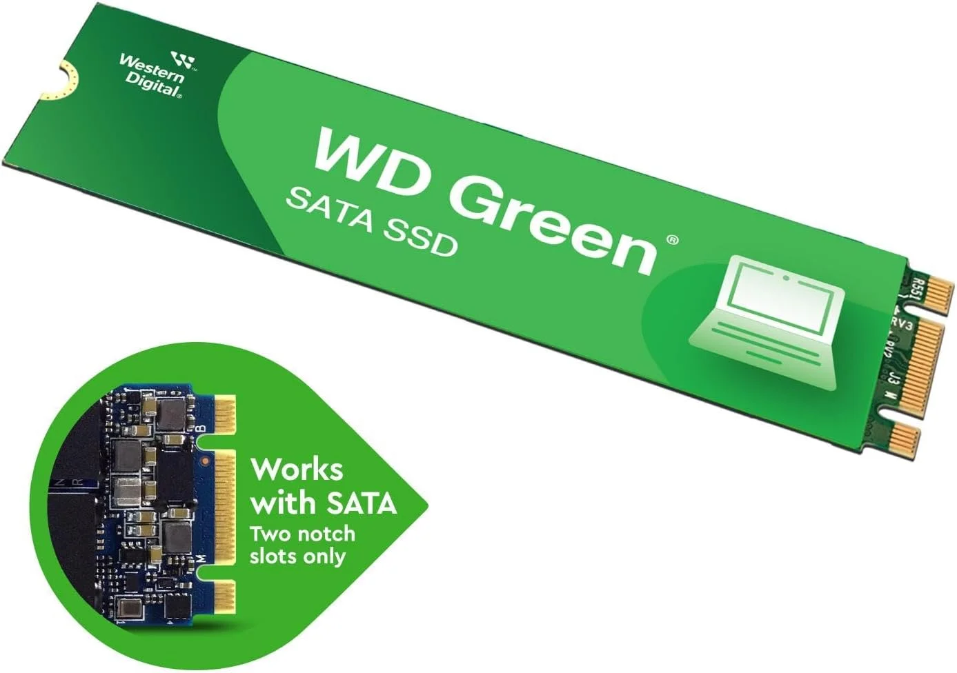 حافظه اس اس دی 240 گیگابایتی وسترن دیجیتال WD Green SATA داخلی - SATA III 6 گیگابیت بر ثانیه، M.2 2280، تا 545 مگابایت بر ثانیه - WDS240G3G0B